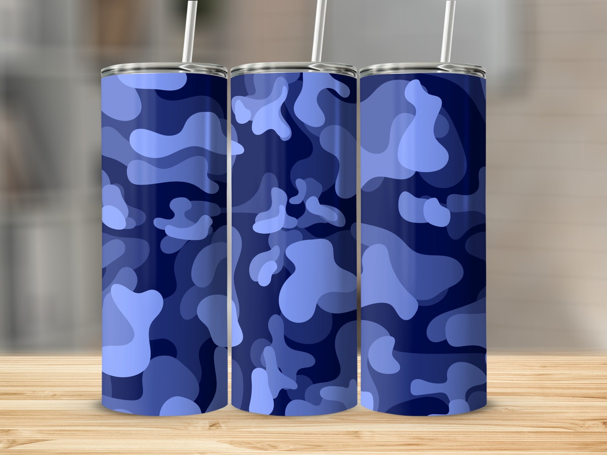 Blue Camouflage Patterned Stainless Steel Tumbler