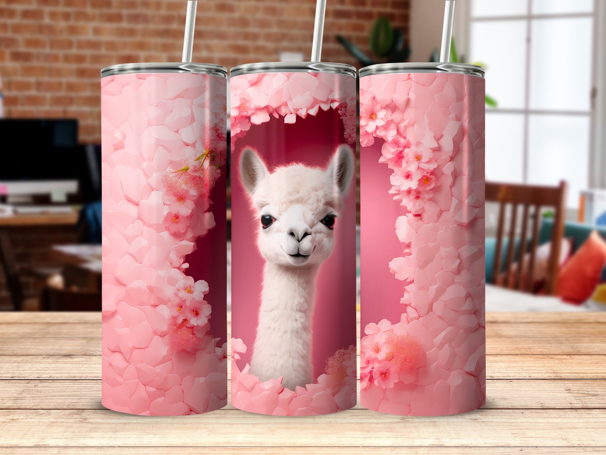 Cute Llama Pink Blossom Floral Cracked Facet Tumbler product type