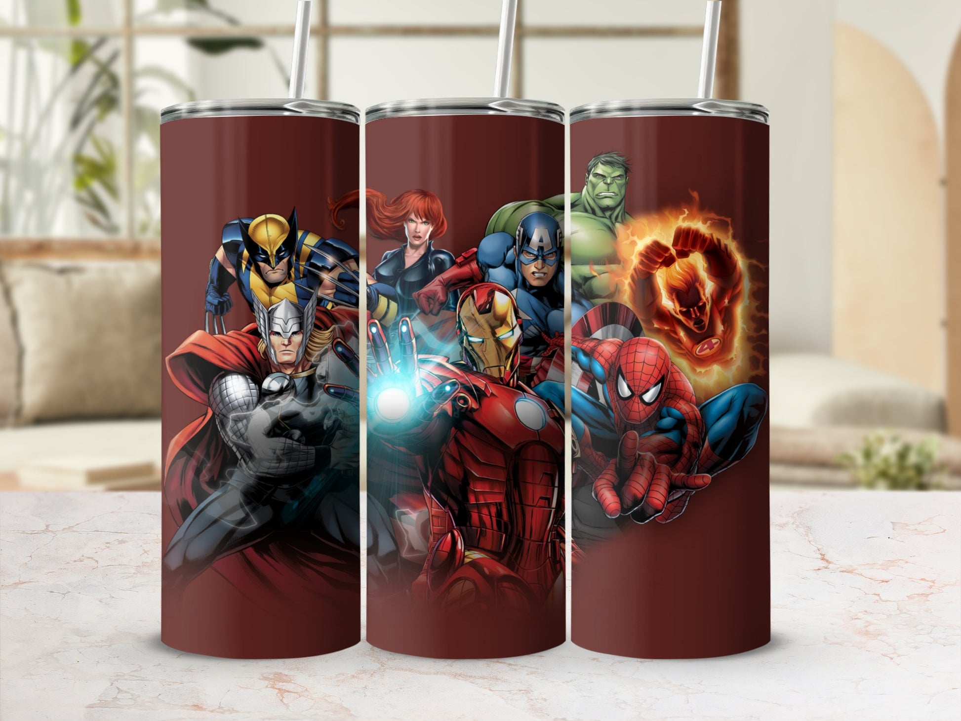 Marvel Heroes Tumbler with Straw Travel Mug 20oz