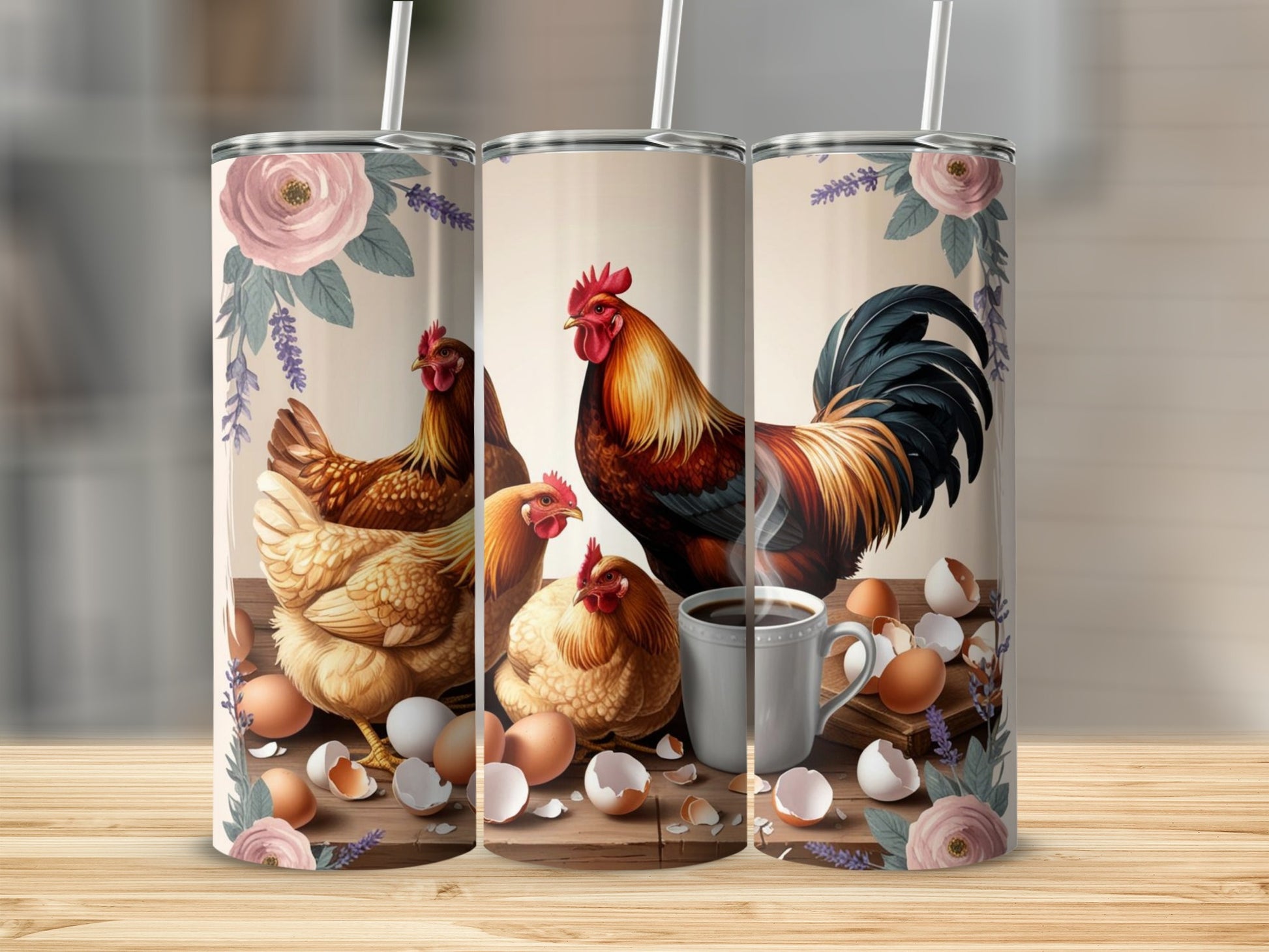 Farmhouse Rooster and Hen with Eggs Printed Tumbler