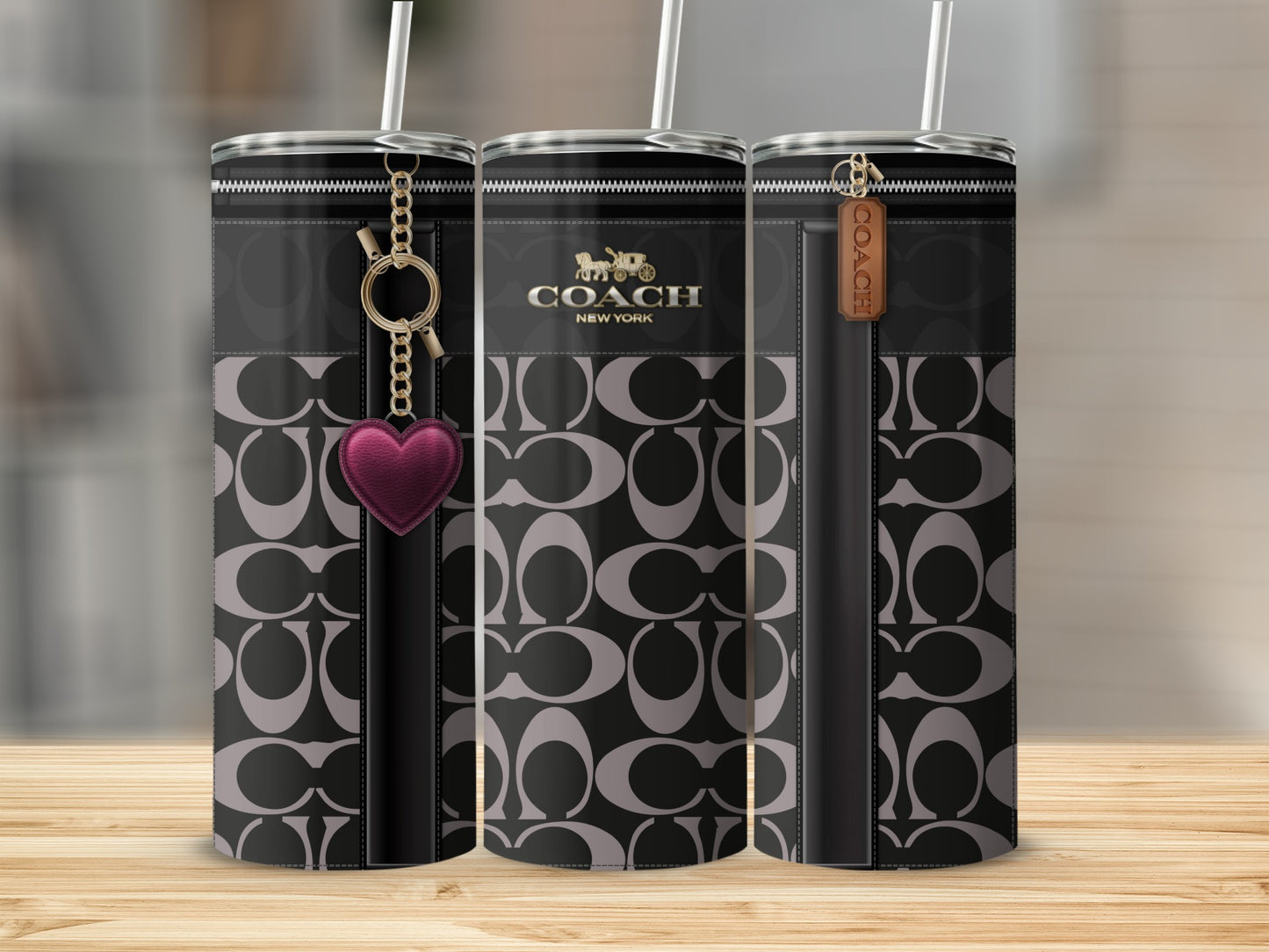 Elegant Designer Monogram Insulated Tumbler with Heart Charm