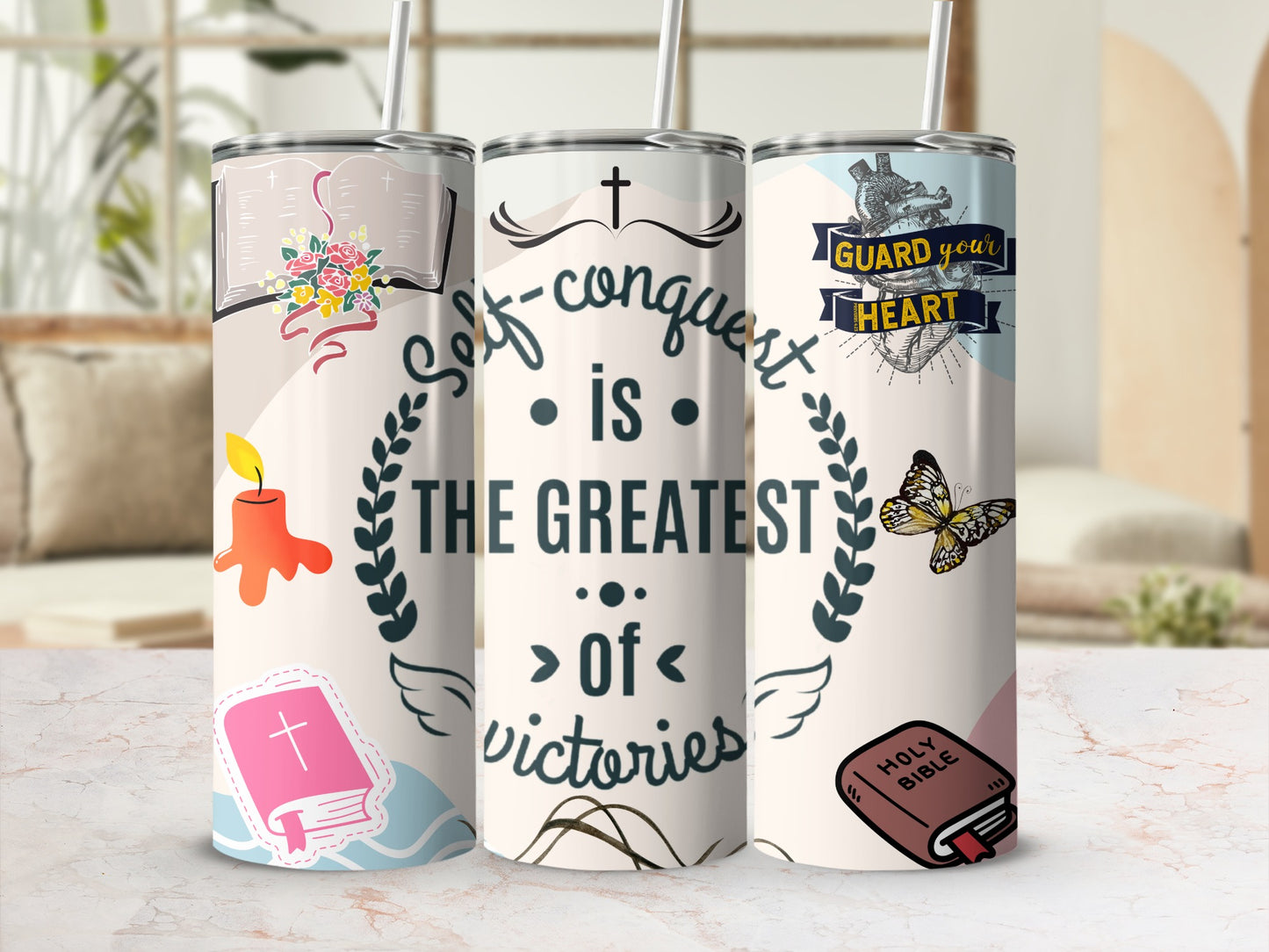 Inspirational Quote Self-conquest Design Tumbler