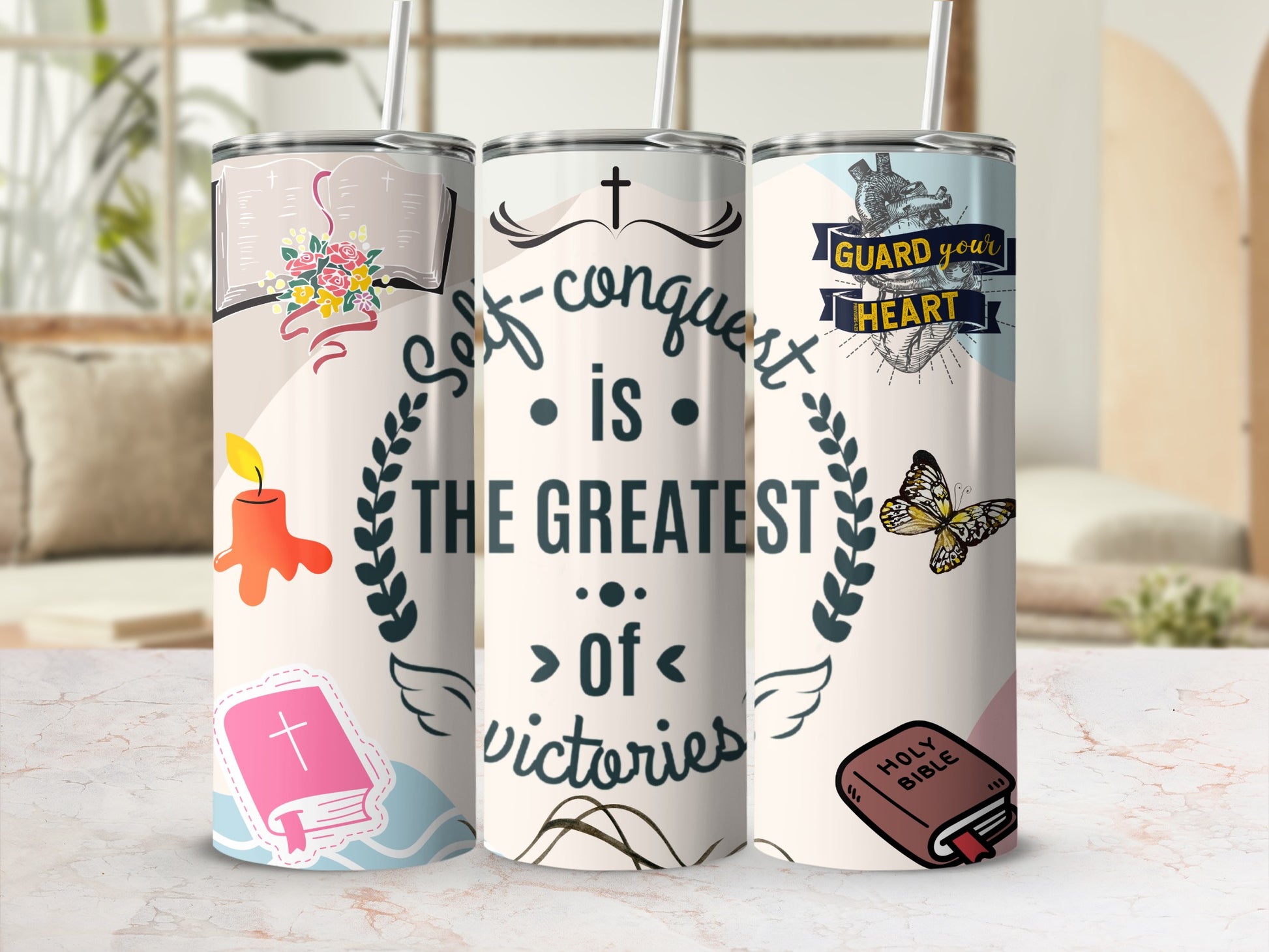 Inspirational Quote Self-conquest Design Tumbler