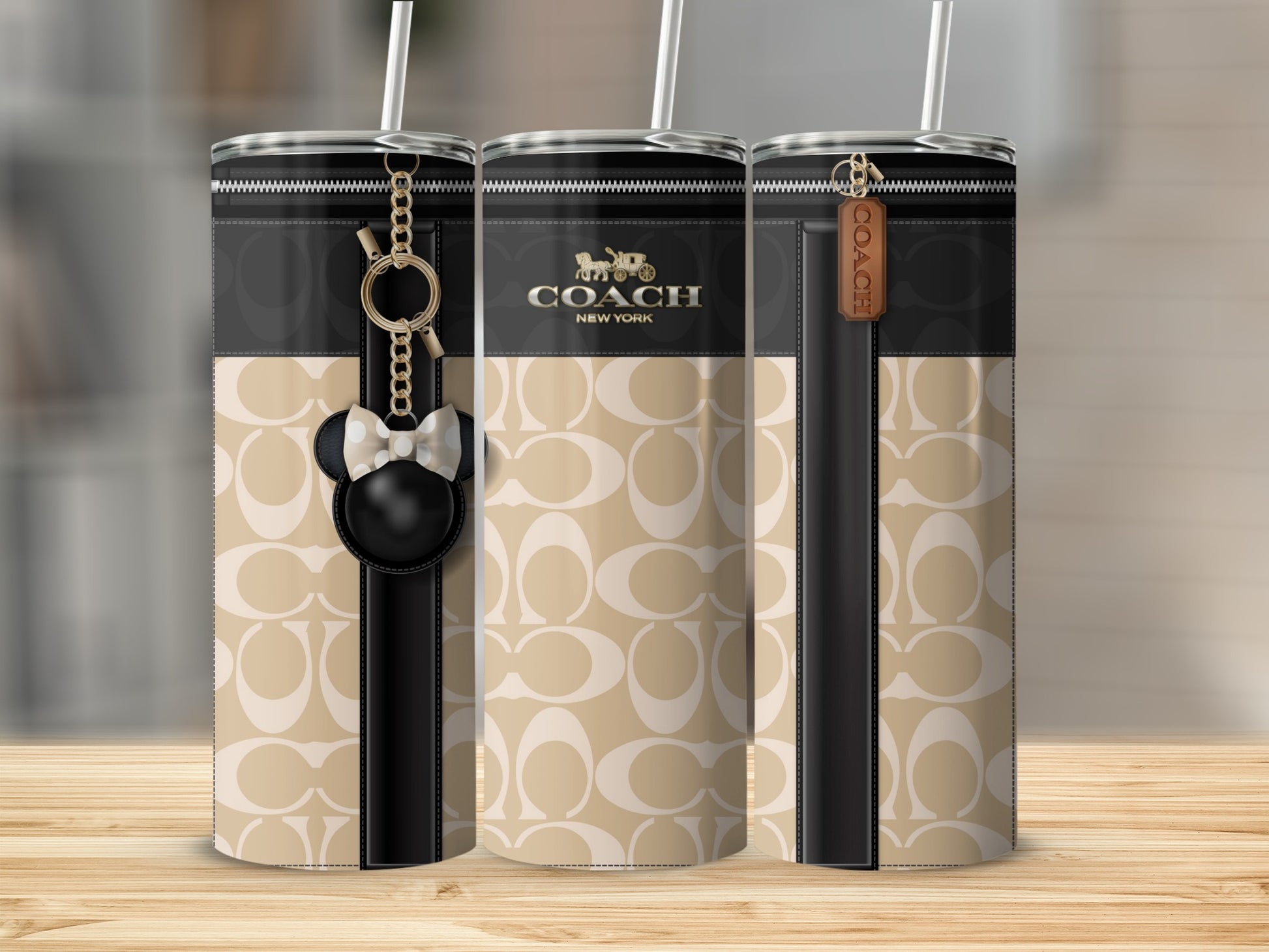 Stylish Coach New York Tumbler with Keychain Accessory