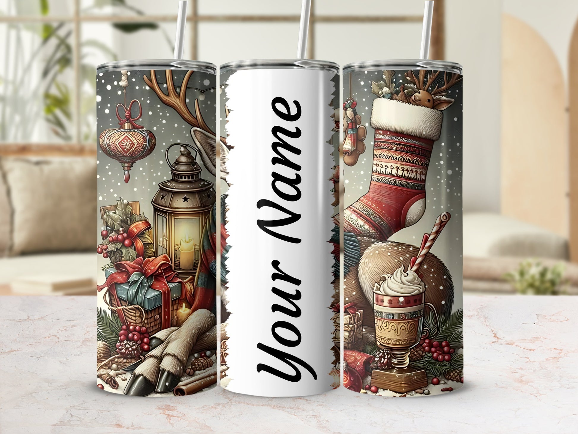 Personalized Christmas Holiday Themed Tumbler Flask