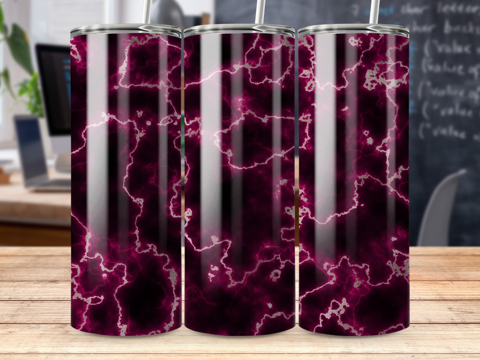 Magenta Black Silver Marble Pattern Tumbler product type