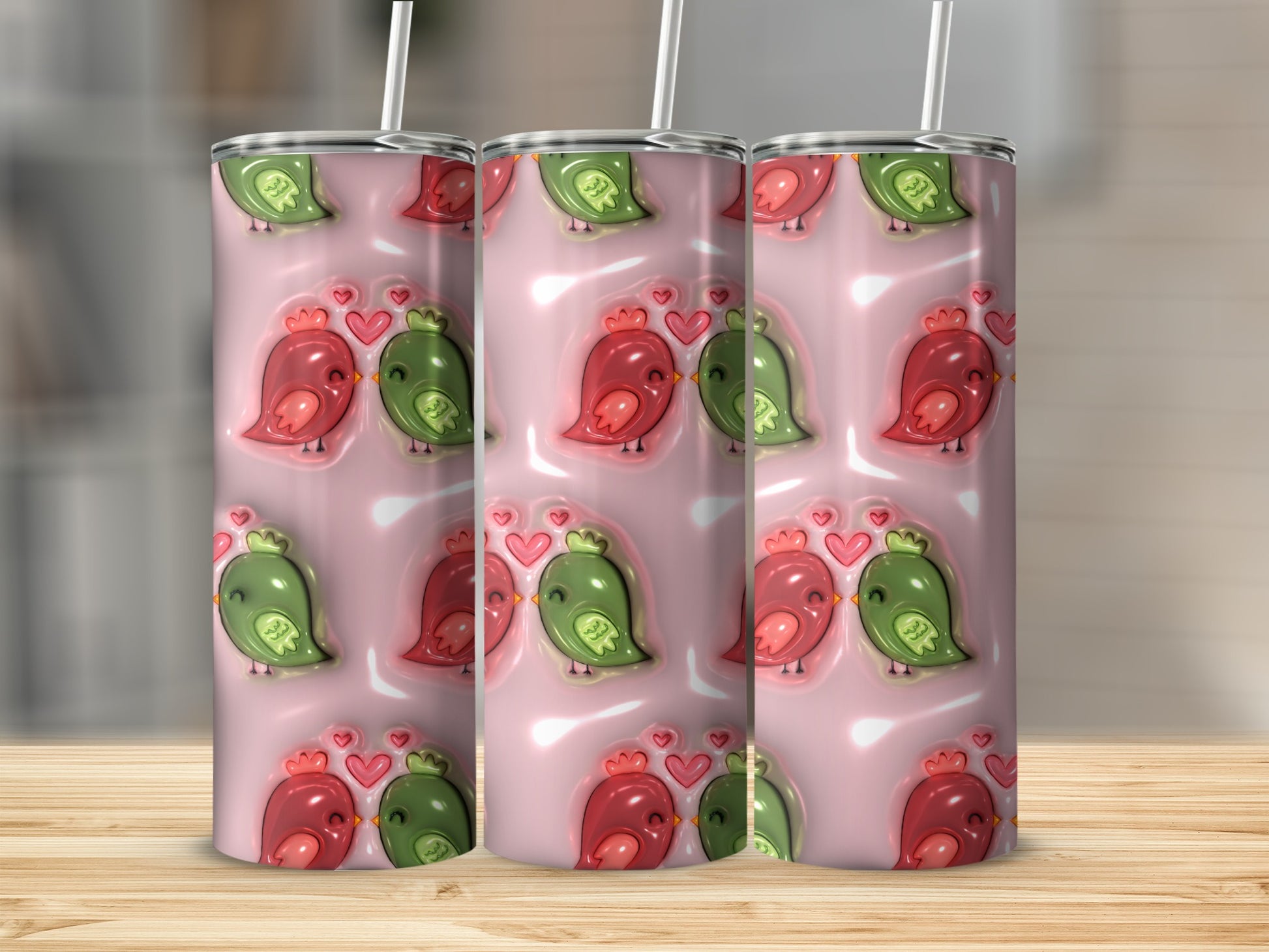 Adorable Bird Couple Pink Hearts Tumbler product