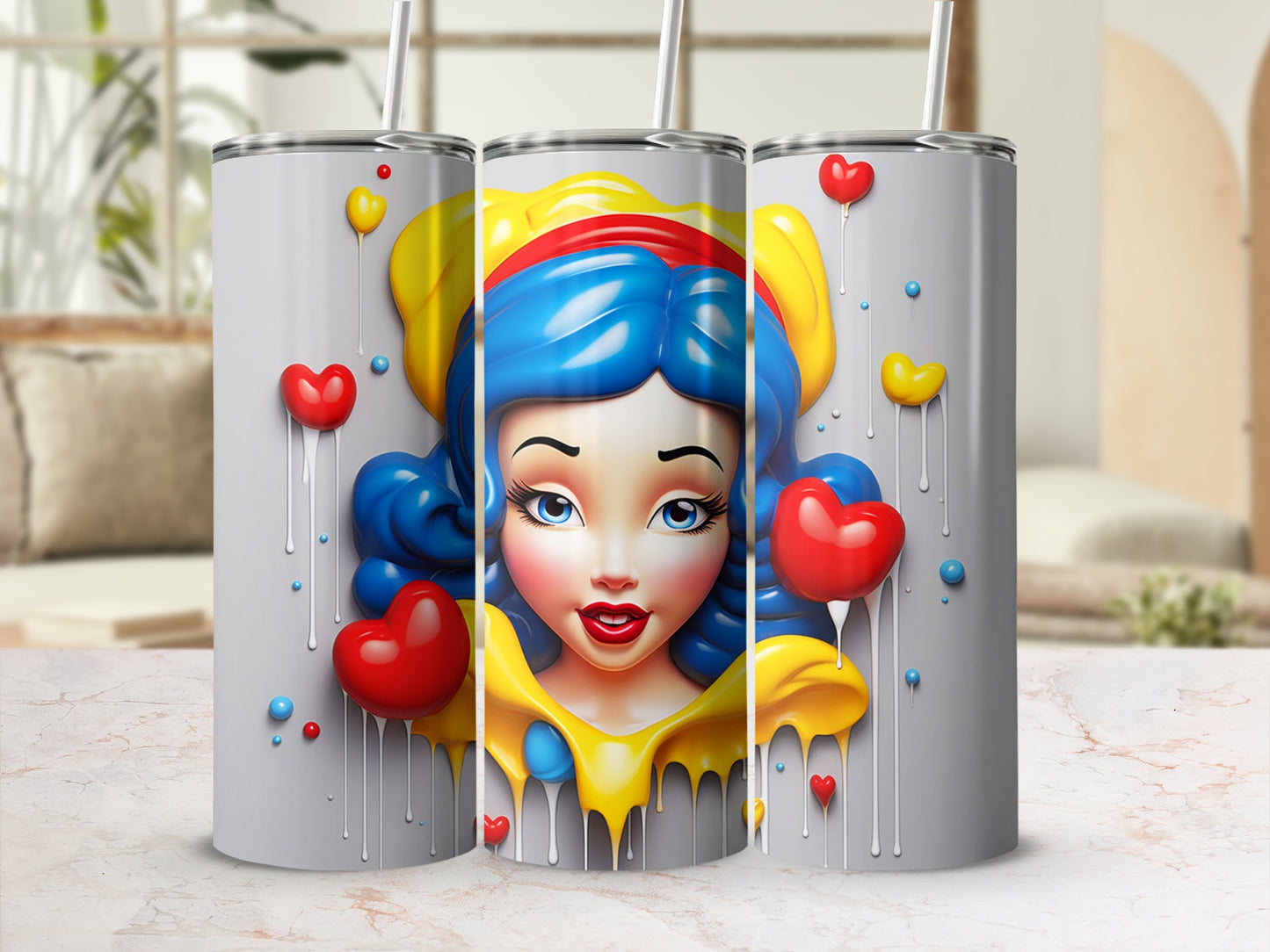 Bright Colorful Dripping Heart Design Tumbler Cup