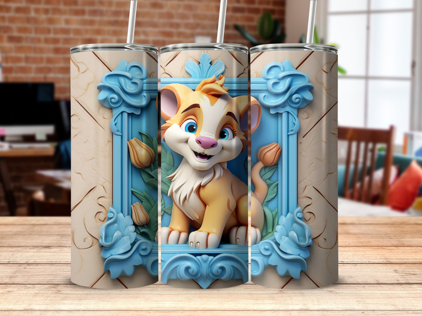 Adorable Cartoon Lion Artwork for Tumblers