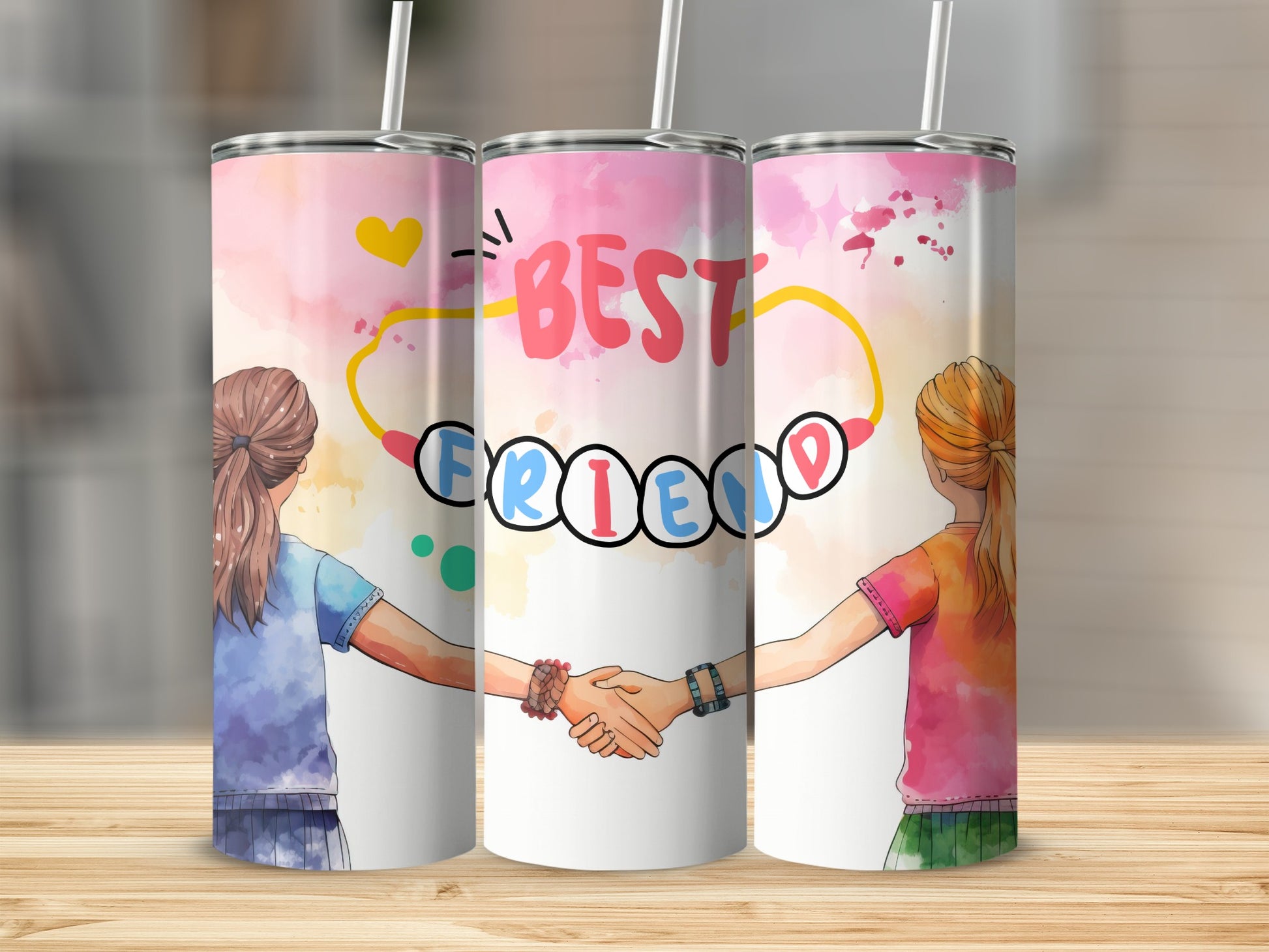Best Friend Themed Tumbler with Colorful Hand Holding Design