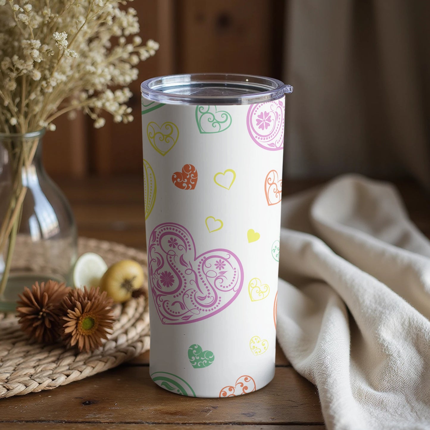 Colorful Heart Patterned Insulated Tumbler Product