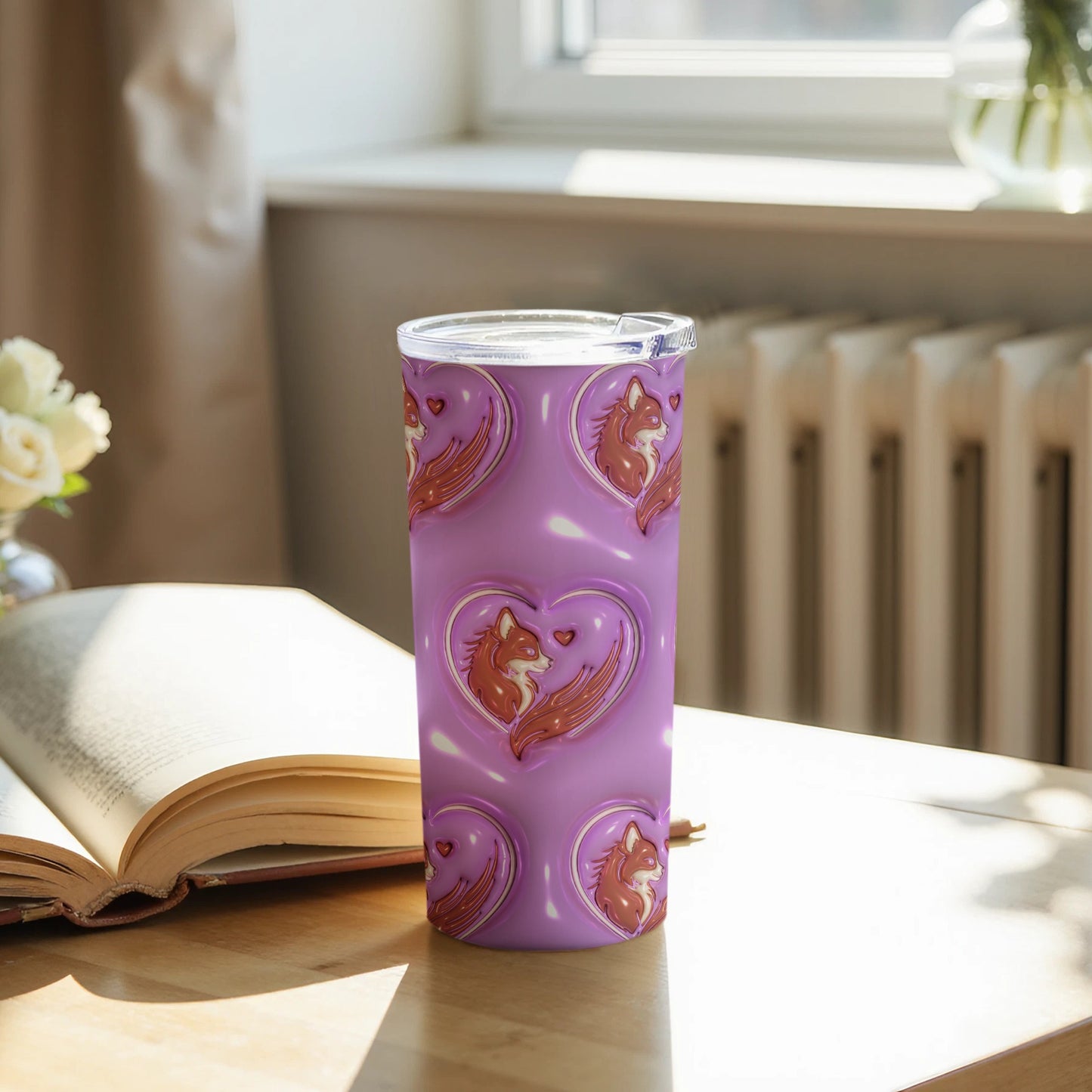 Purple Tumbler with Horses in Heart Shapes Design