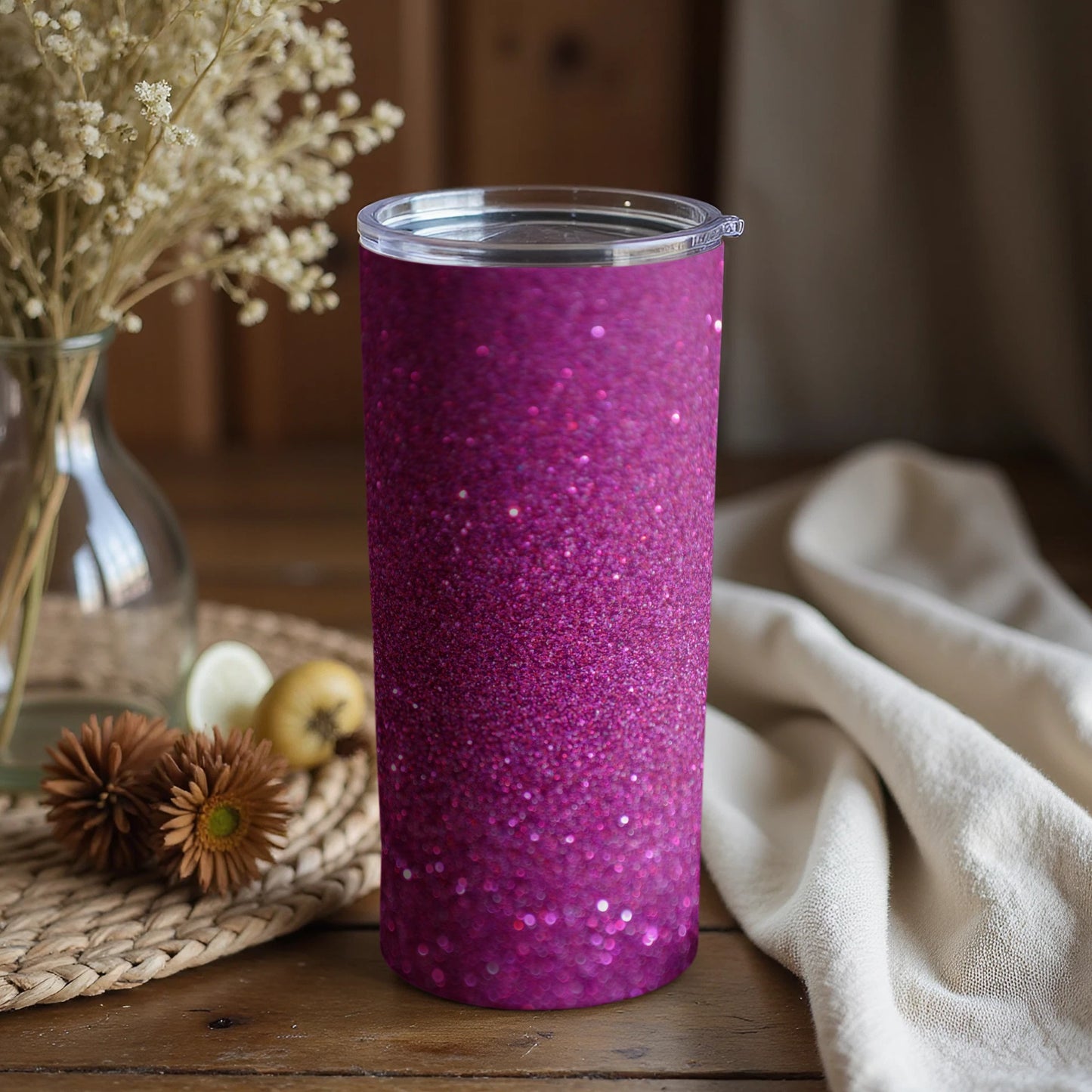 Sparkling Pink Glitter Design Travel Tumbler Product