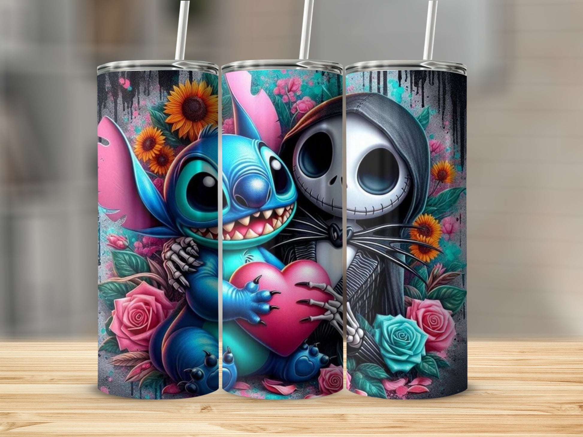 Adorable Stitch and Jack Skellington Custom Tumbler