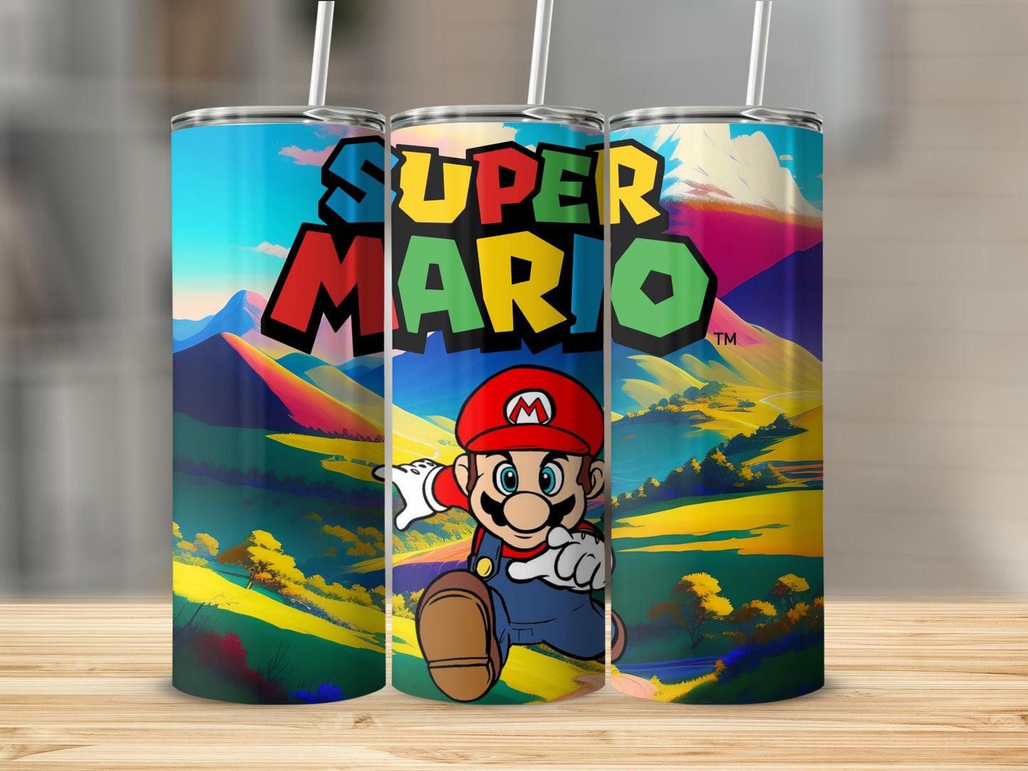 Colorful Super Mario Themed Tumbler With Straw