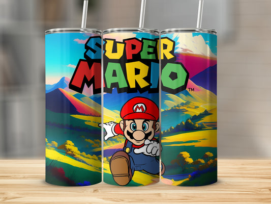 Colorful Super Mario Themed Tumbler With Straw