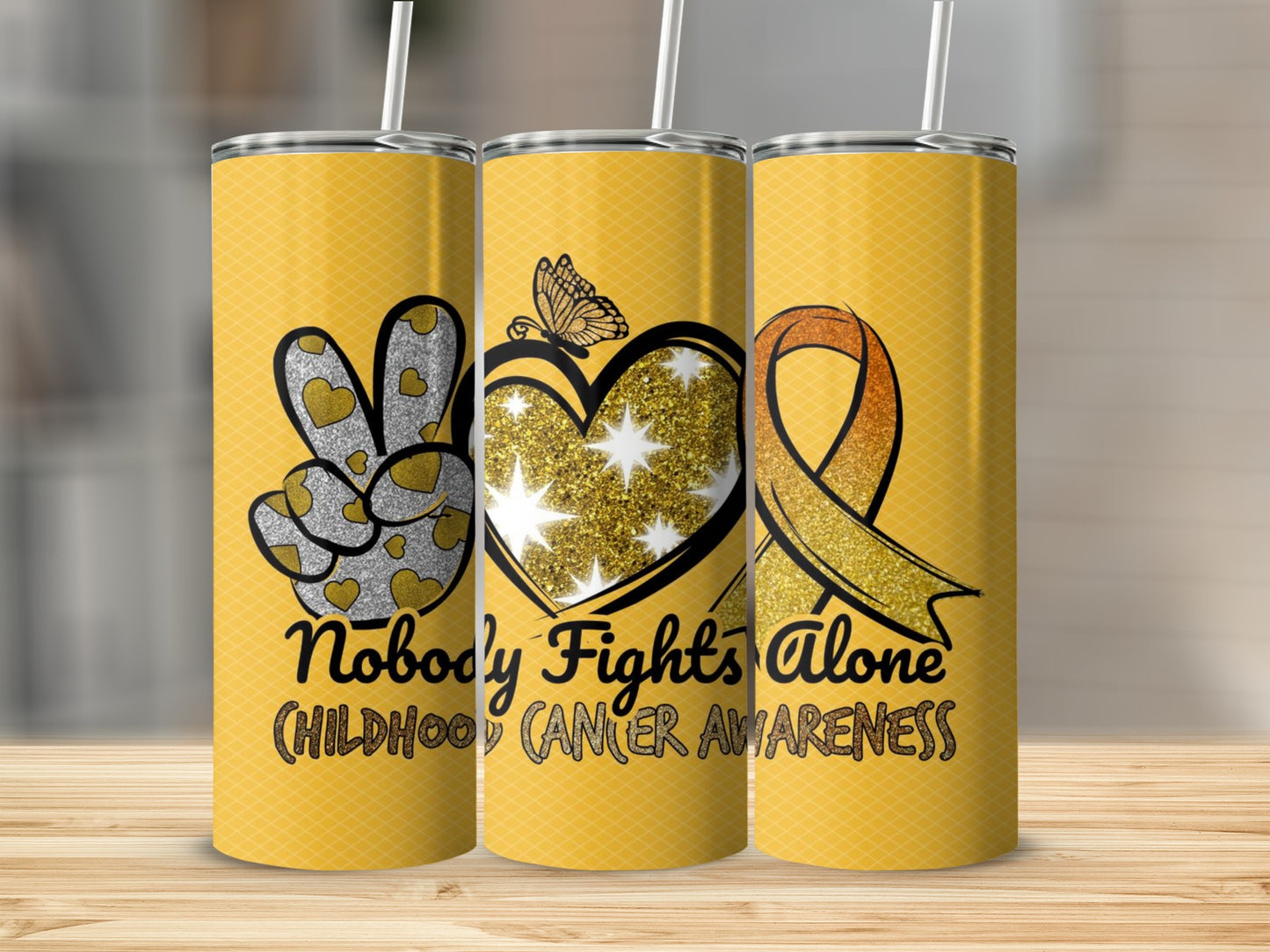Nobody Fights Alone Childhood Cancer Awareness Tumbler