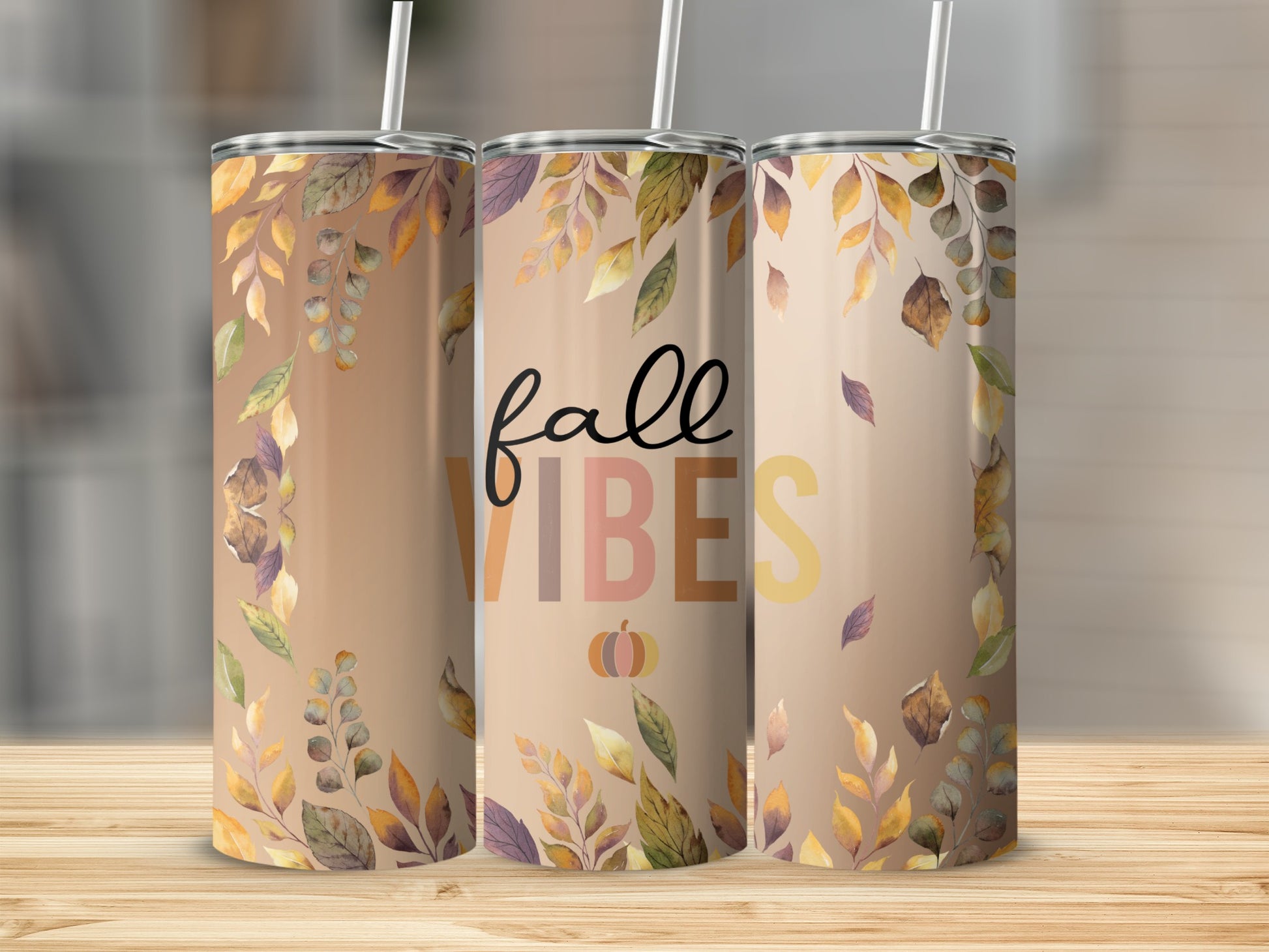 Fall Vibes Insulated Tumbler With Autumn Leaves Design