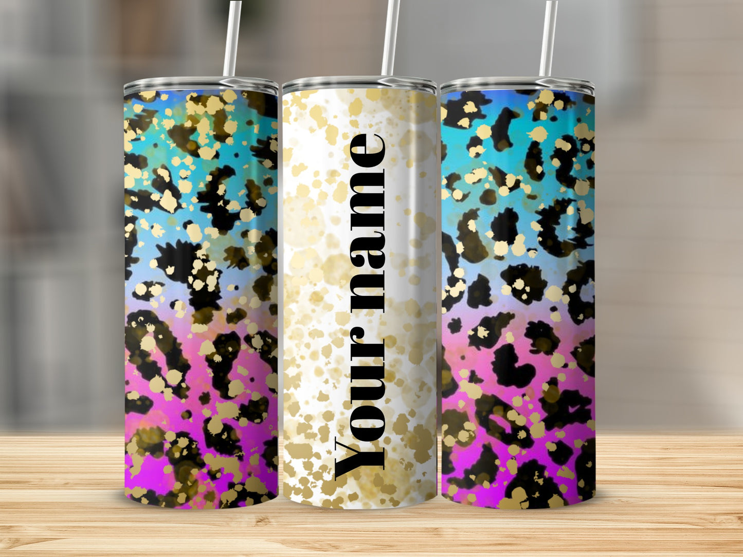 Colorful Leopard Print Tumbler with Custom Name Option