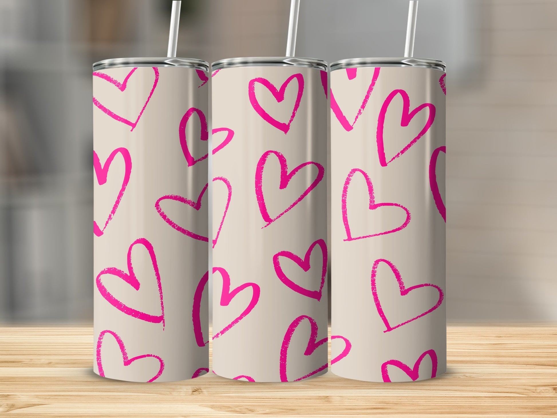 Pink Heart Pattern White Tumbler Cup Valentine's Day