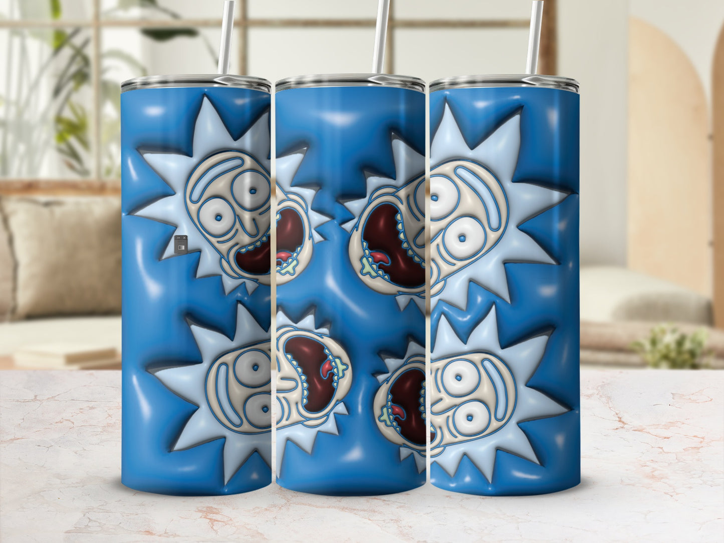 Blue Rick and Morty Design Tall Tumbler Cup