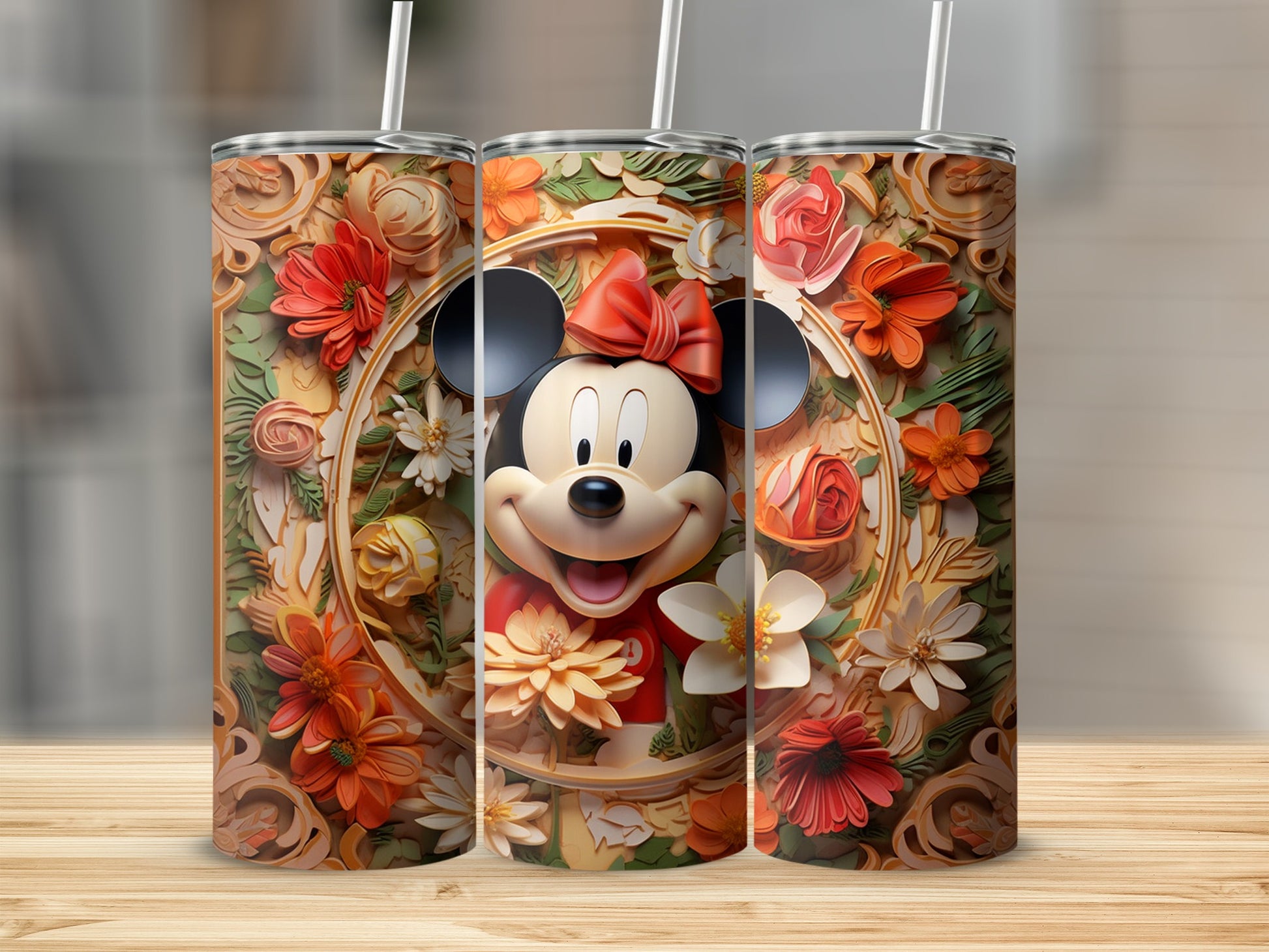 Cute Floral Minnie Mouse Themed Tumbler