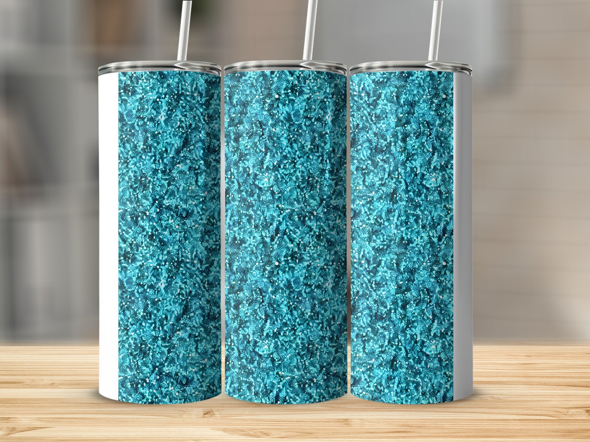 Glittery Blue Pattern Double Walled Stainless Steel Tumbler
