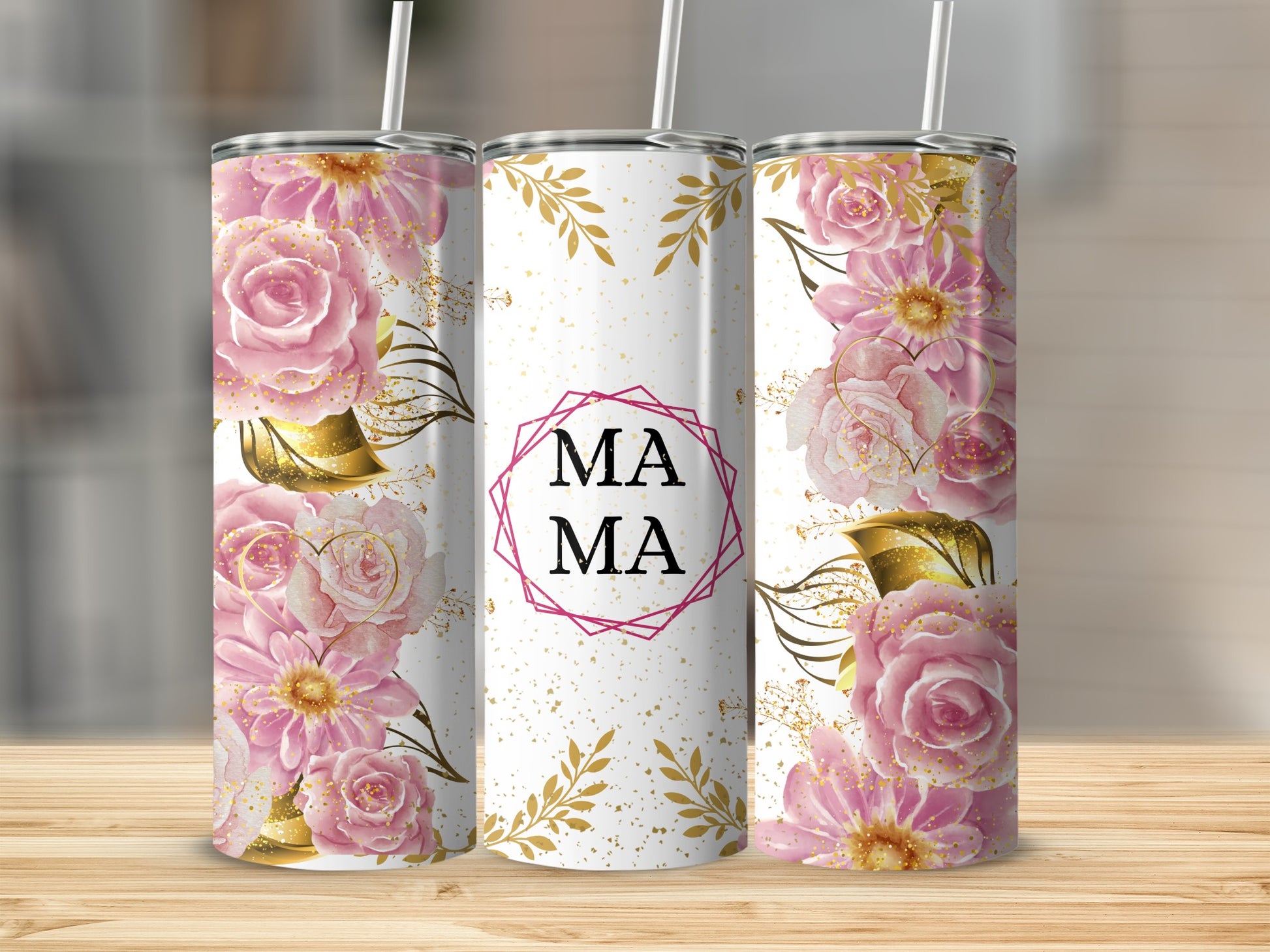 Floral Mama Themed Insulated Tumbler with Straw