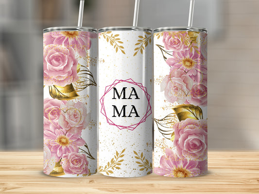 Floral Mama Themed Insulated Tumbler with Straw
