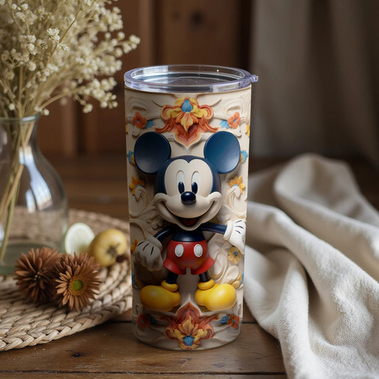 Mickey Mouse Decorative Floral Pattern Tumbler