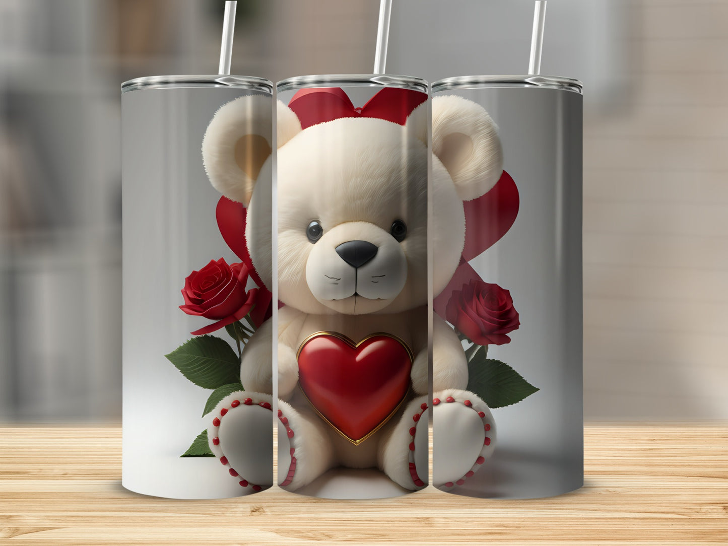 Adorable Teddy Bear with Roses Tumbler Perfect Gift Item