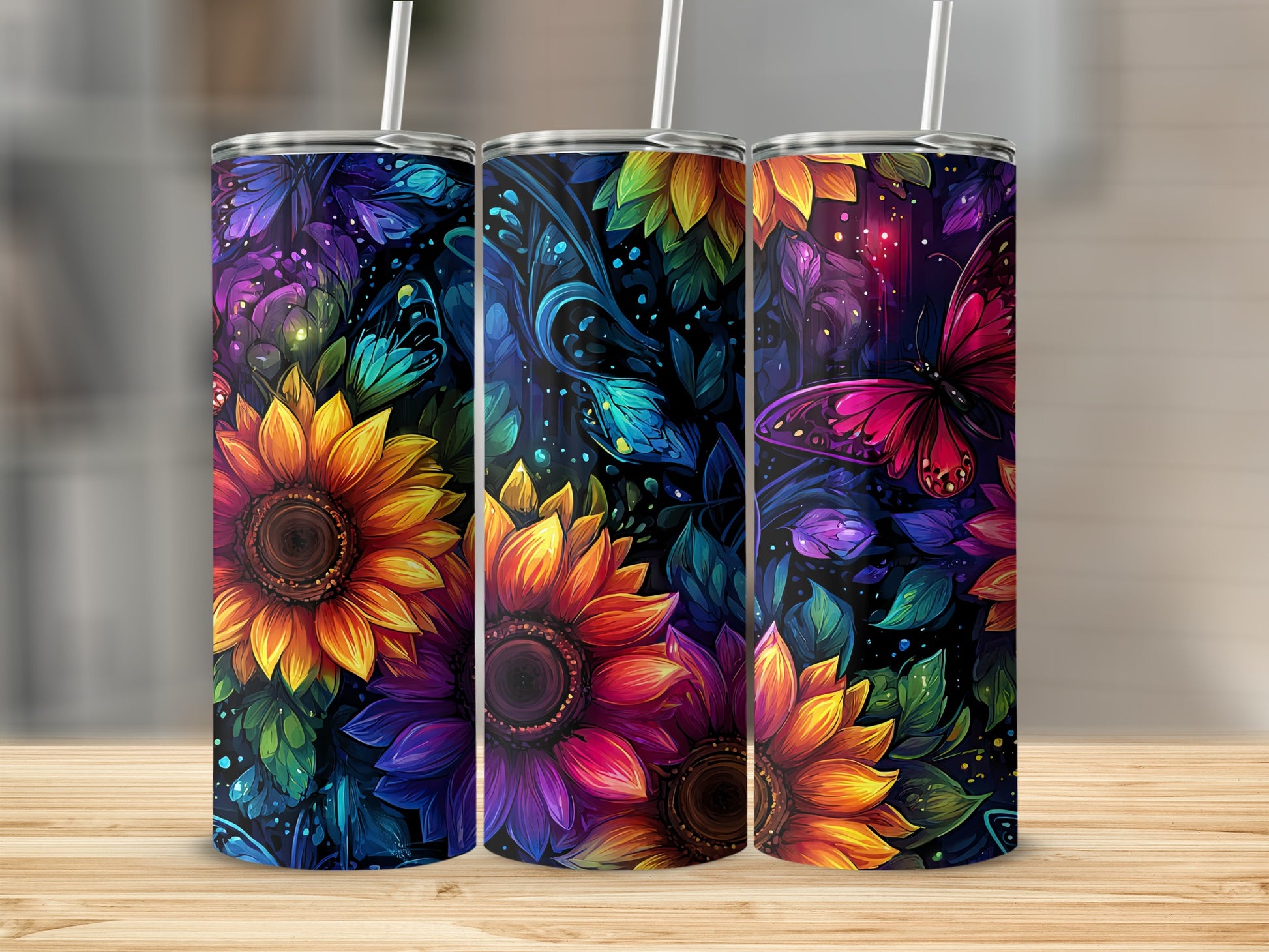 Colorful Floral and Butterfly Designed Tumblers
