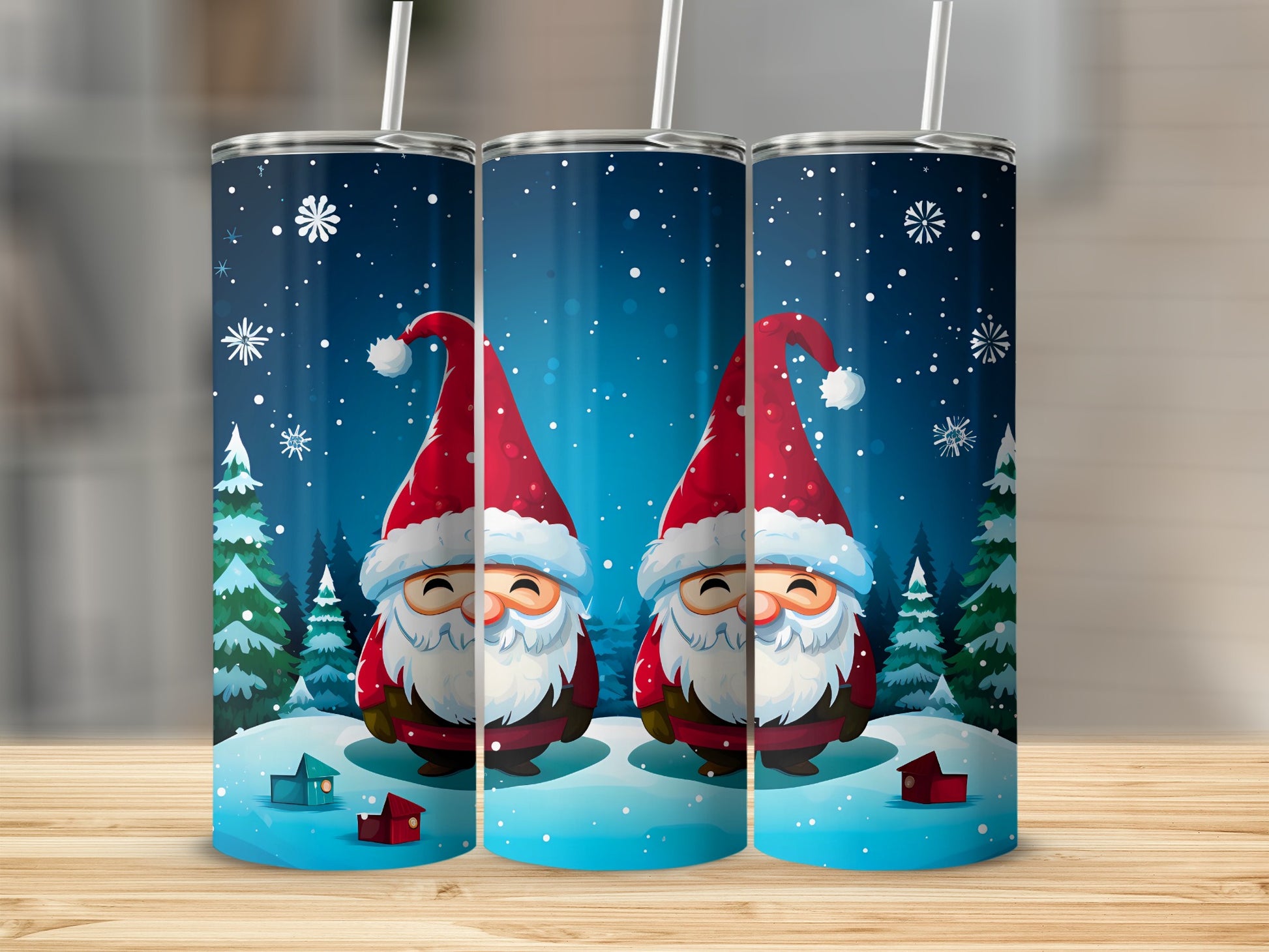 Festive Santa Christmas Scene with Snowflakes Tumbler