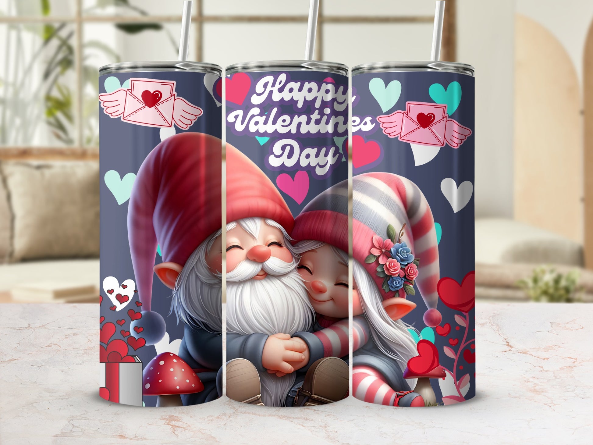Gnome-themed Valentine's Day celebration tumbler