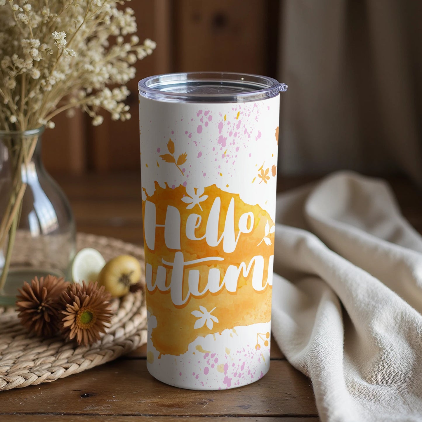 Hello Autumn Design Travel Tumbler Cup with Lid