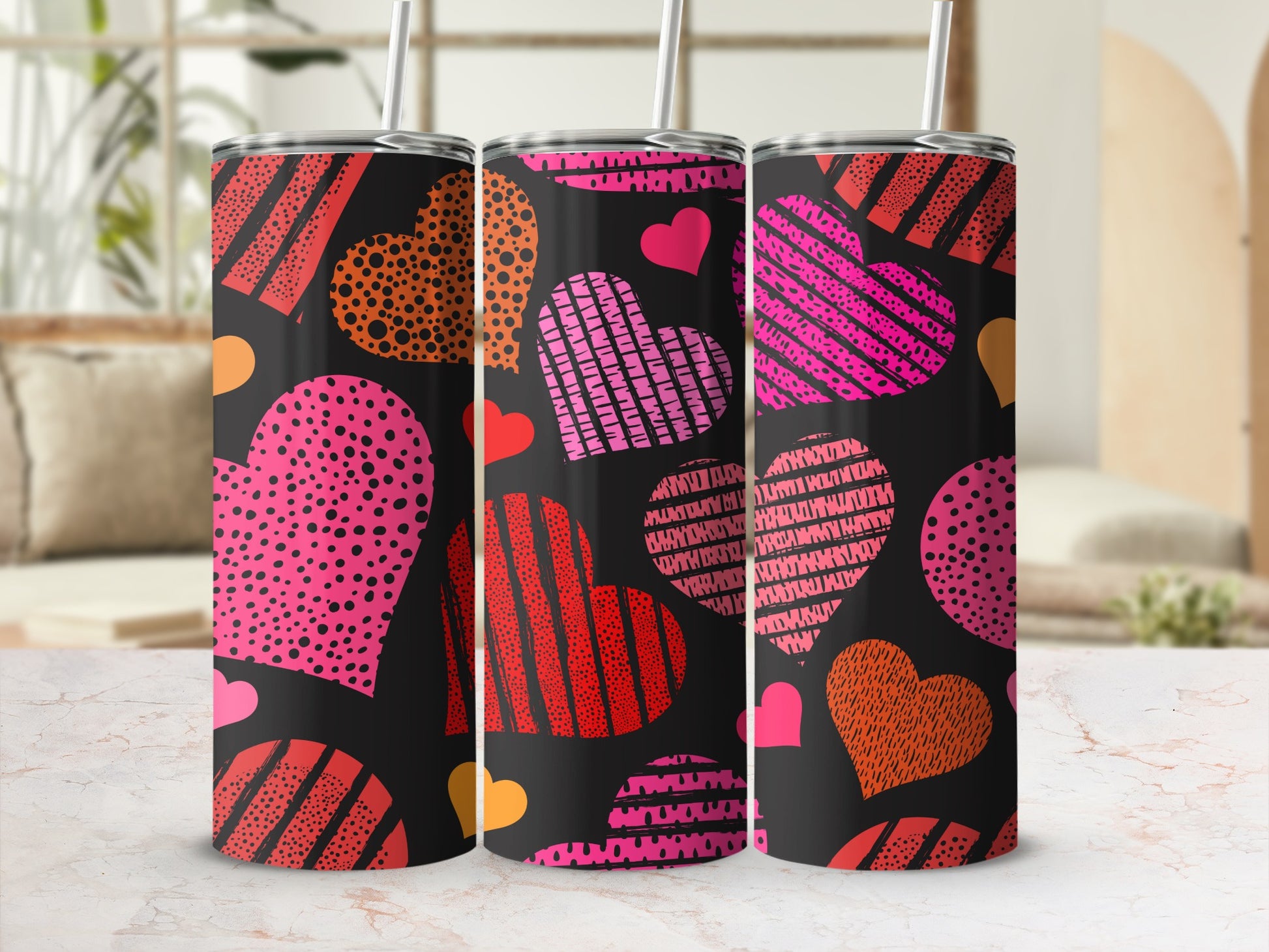 Colorful Heart Patterned Insulated Tumbler