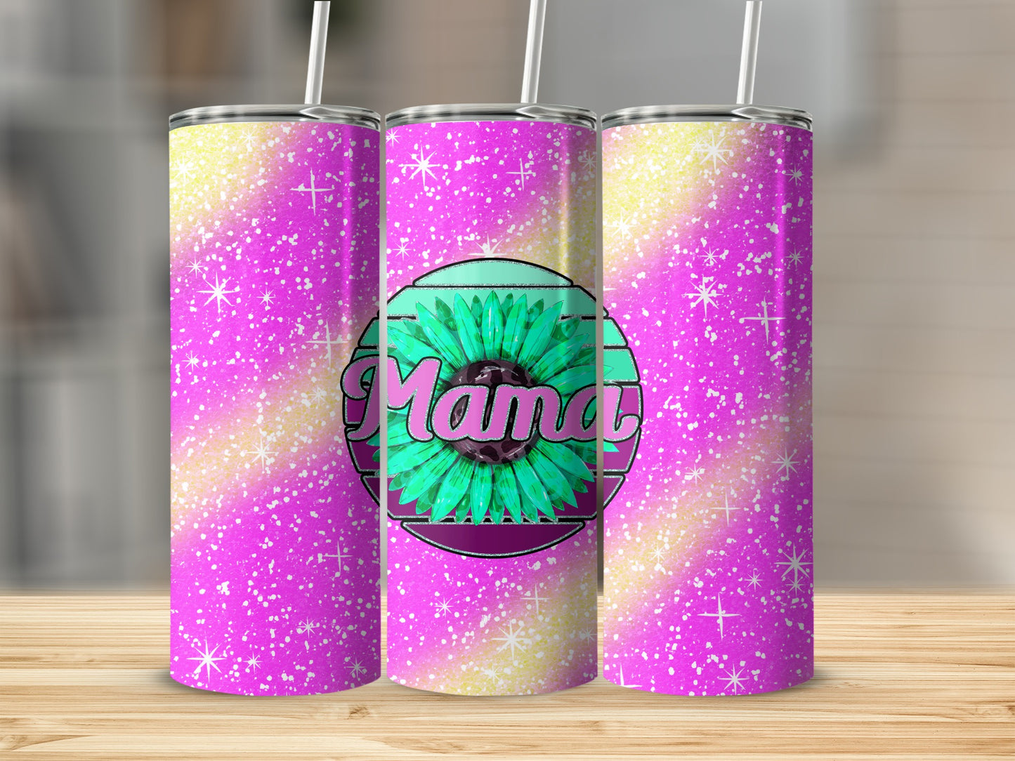 Bright and Colorful Mama Sparkle Tumbler with Straw