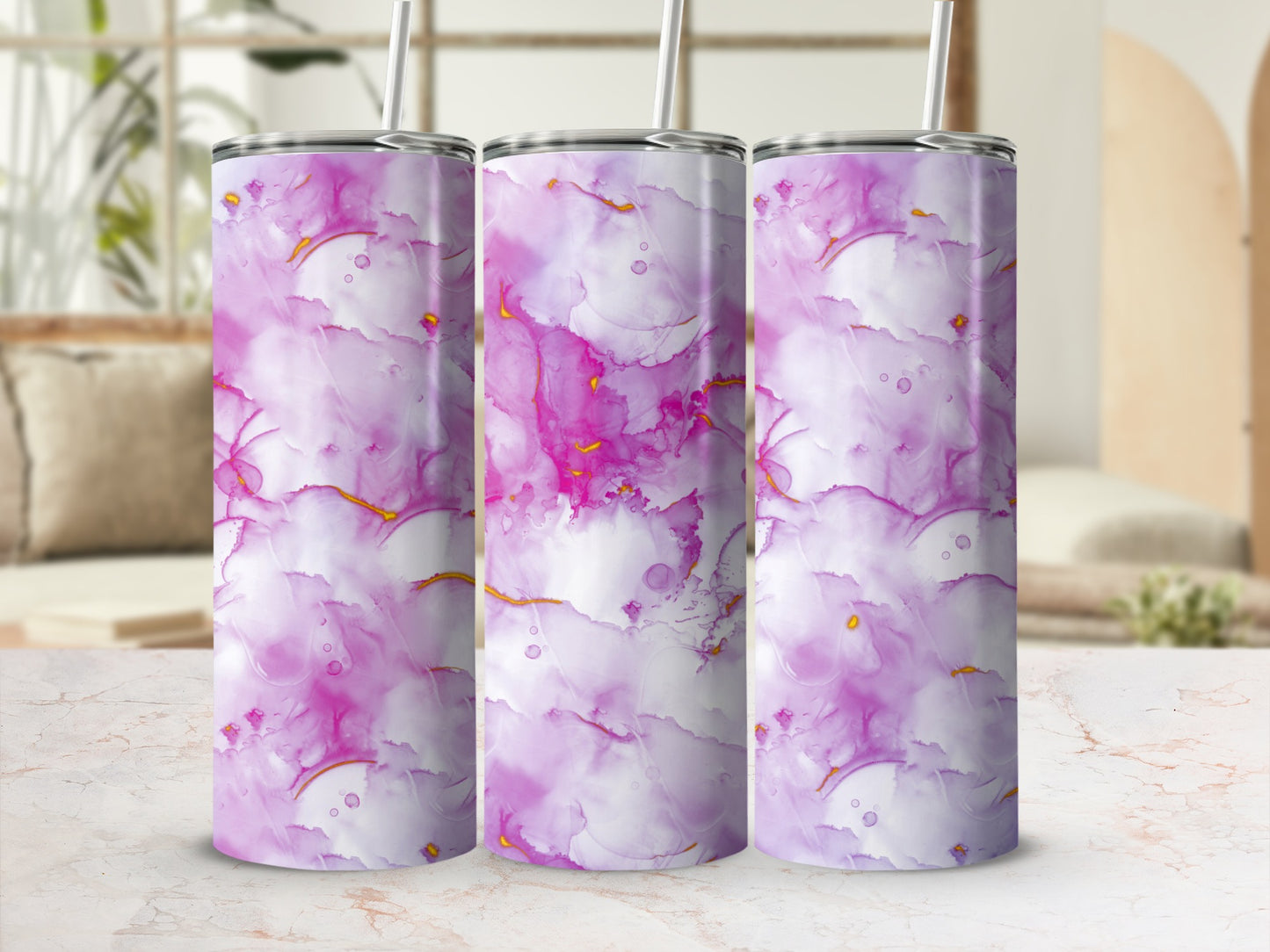 Pink White Gold Abstract Ink Art Elegant Tumbler product type