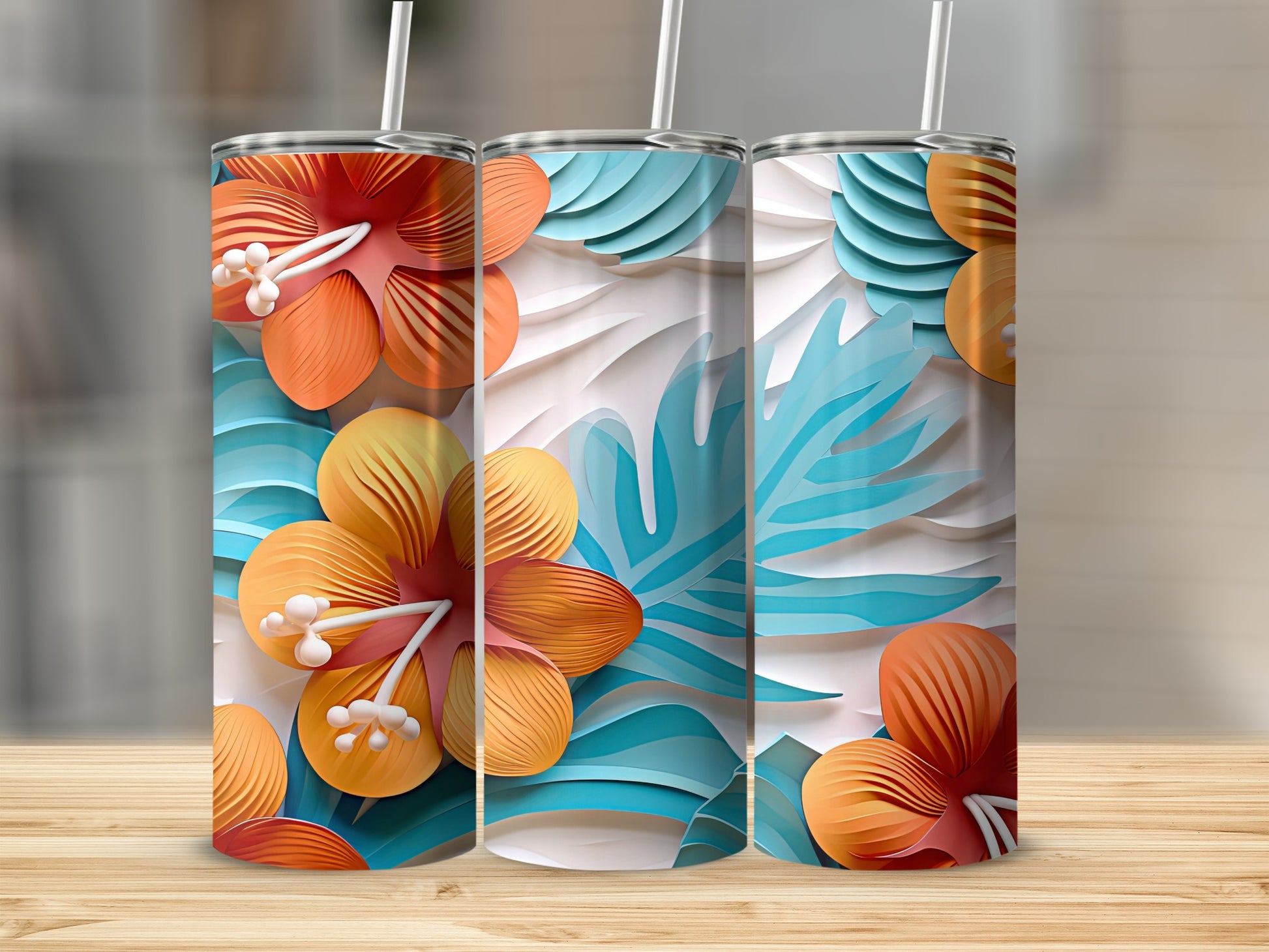 Vibrant Tropical Floral Themed Tumbler for Summer