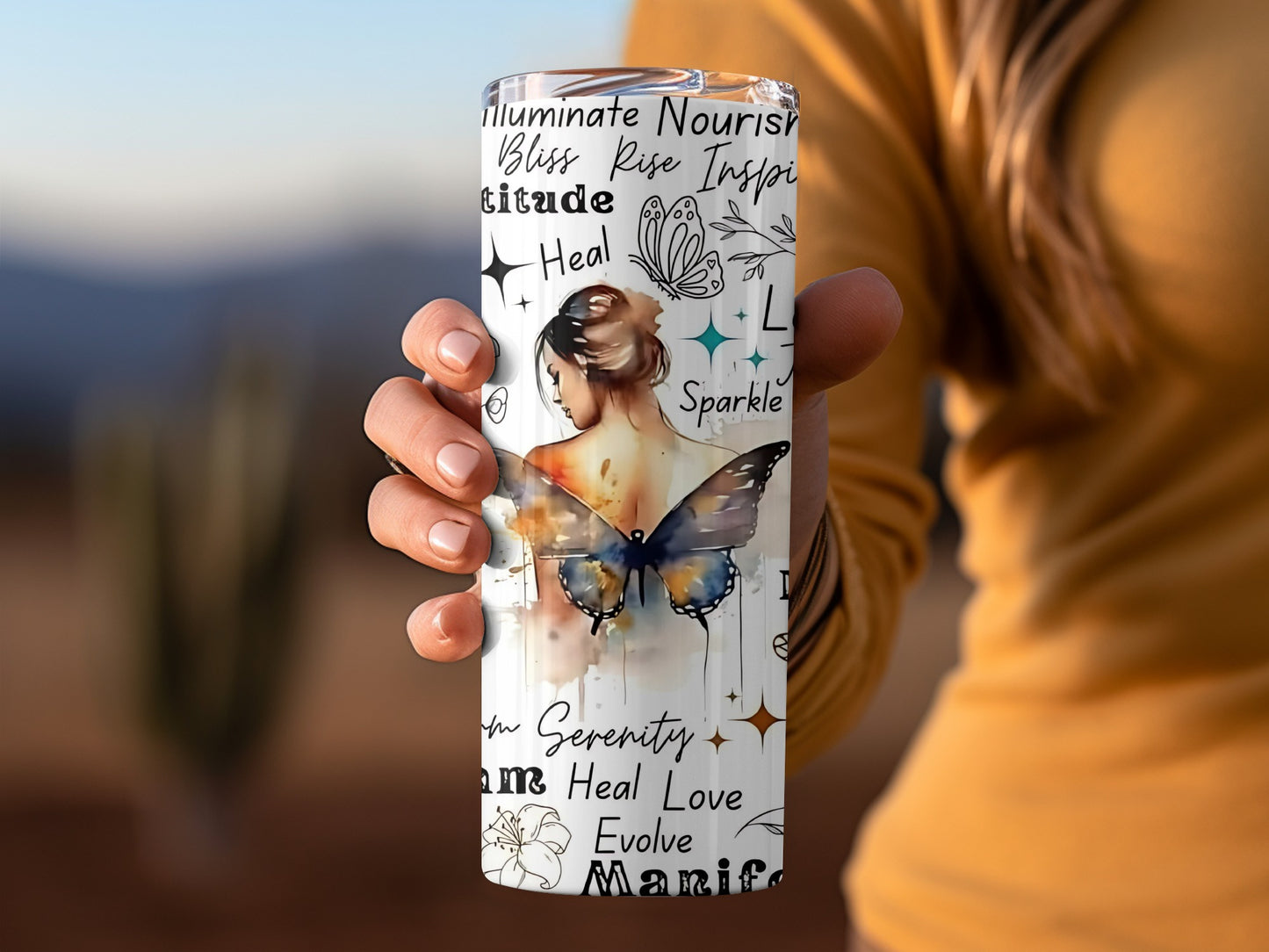 Inspirational Butterfly Woman Serenity Art Stainless Steel Tumbler