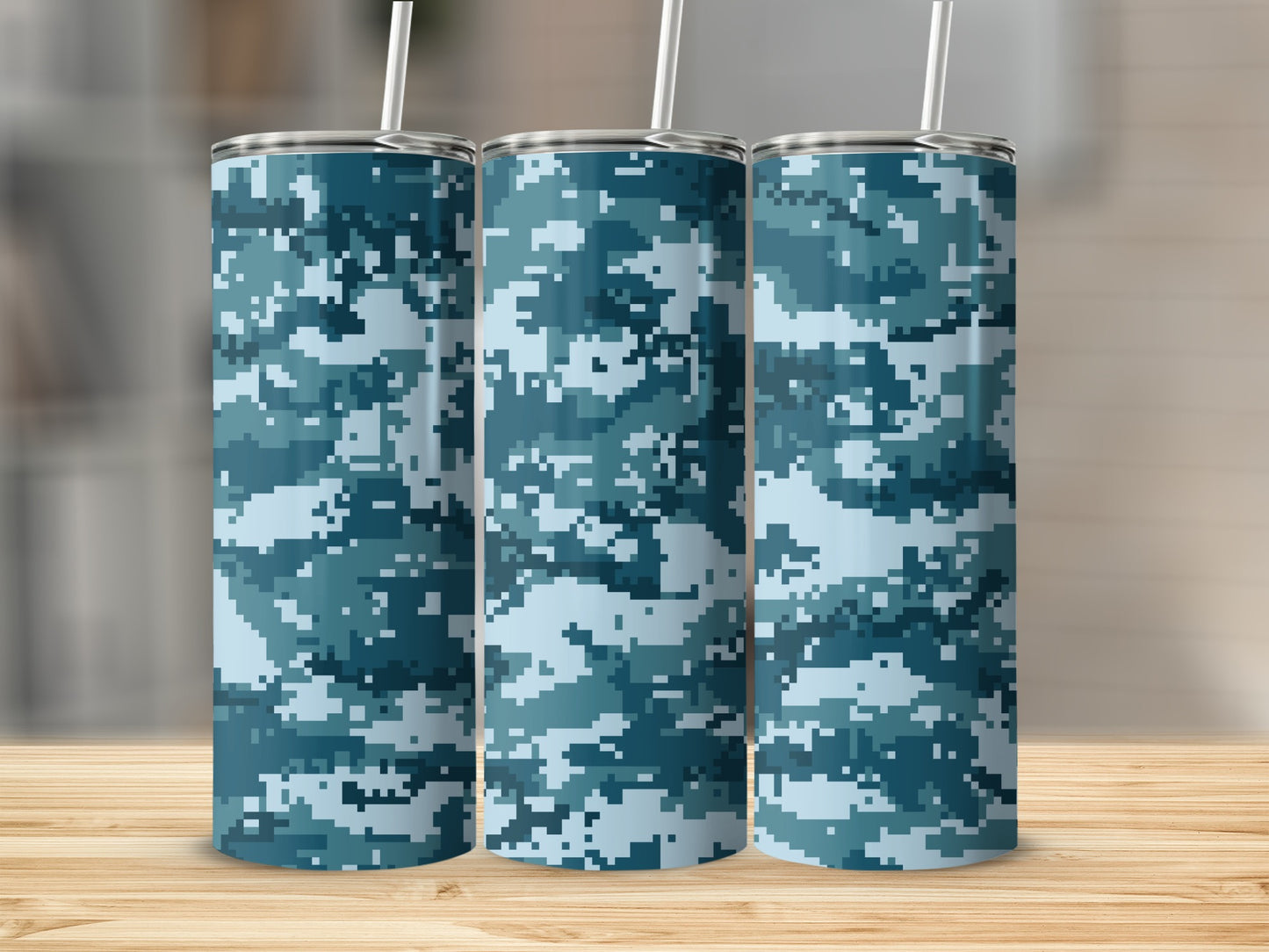 Pixelated Dark Blue Camouflage Design Tumbler Product