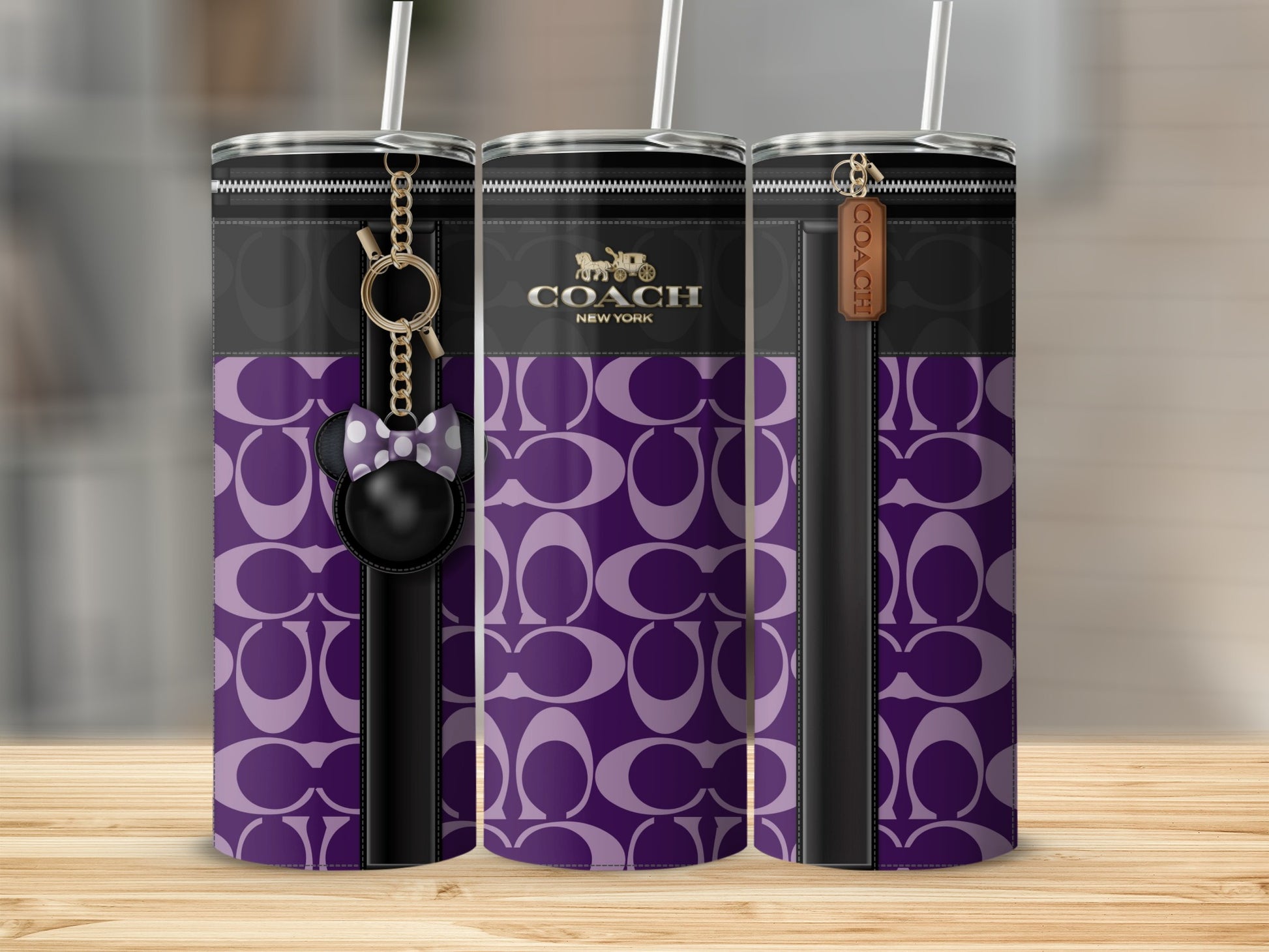 Coach New York Purple Black Pattern Insulated Tumbler