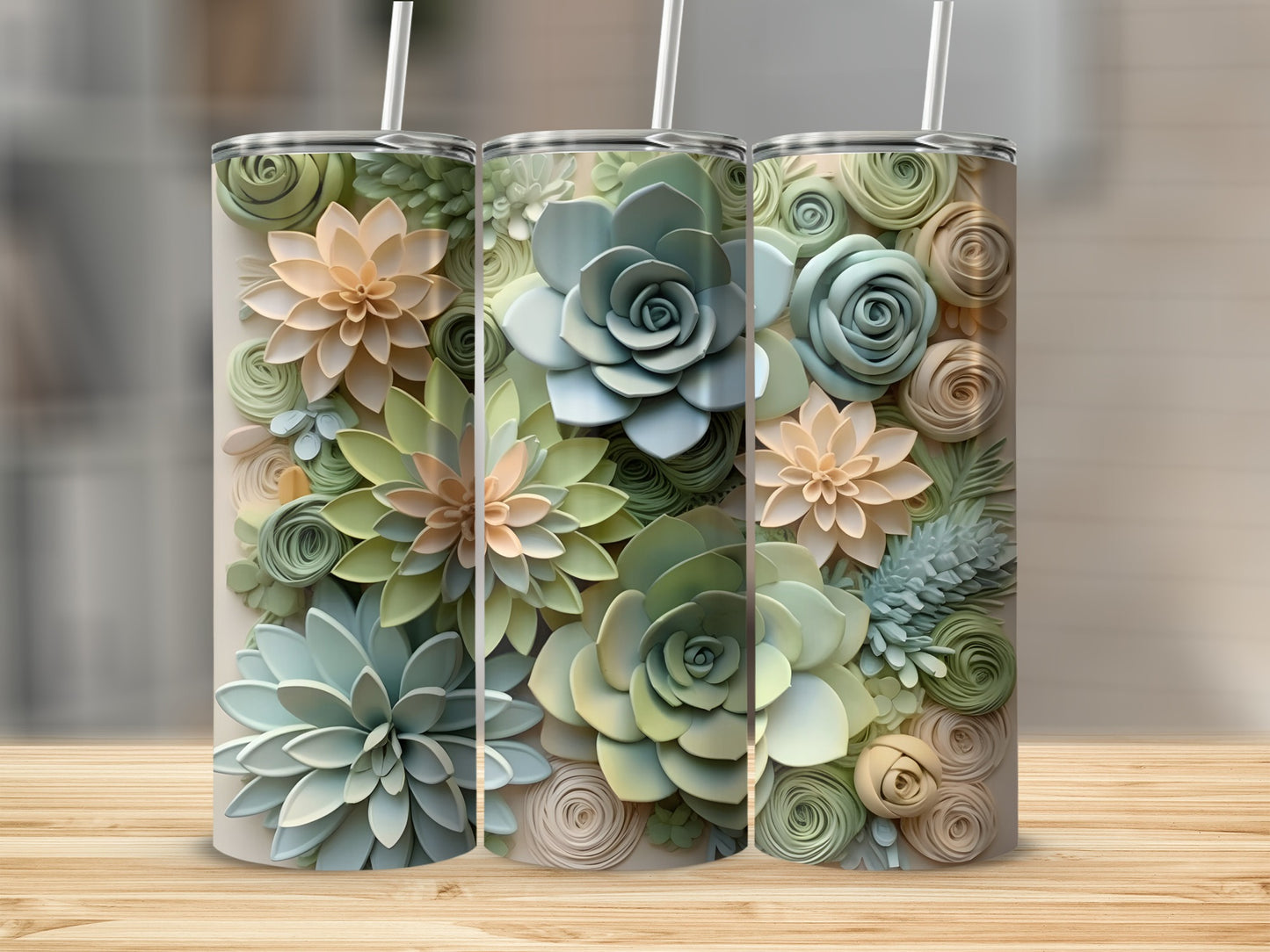 Succulent Floral Art Design Insulated Tumbler Cup