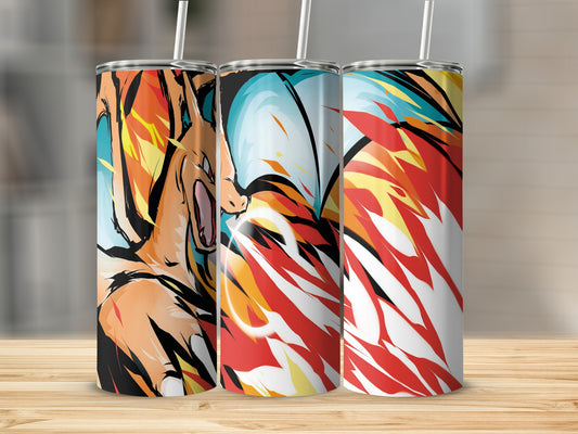 Colorful Fiery Dragon Design Tumbler with Straw