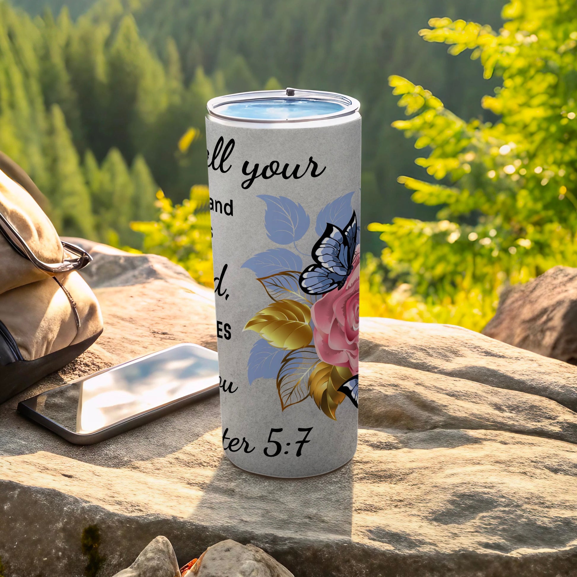 Bible Verse Rose Butterfly Design Tumbler Cup Product