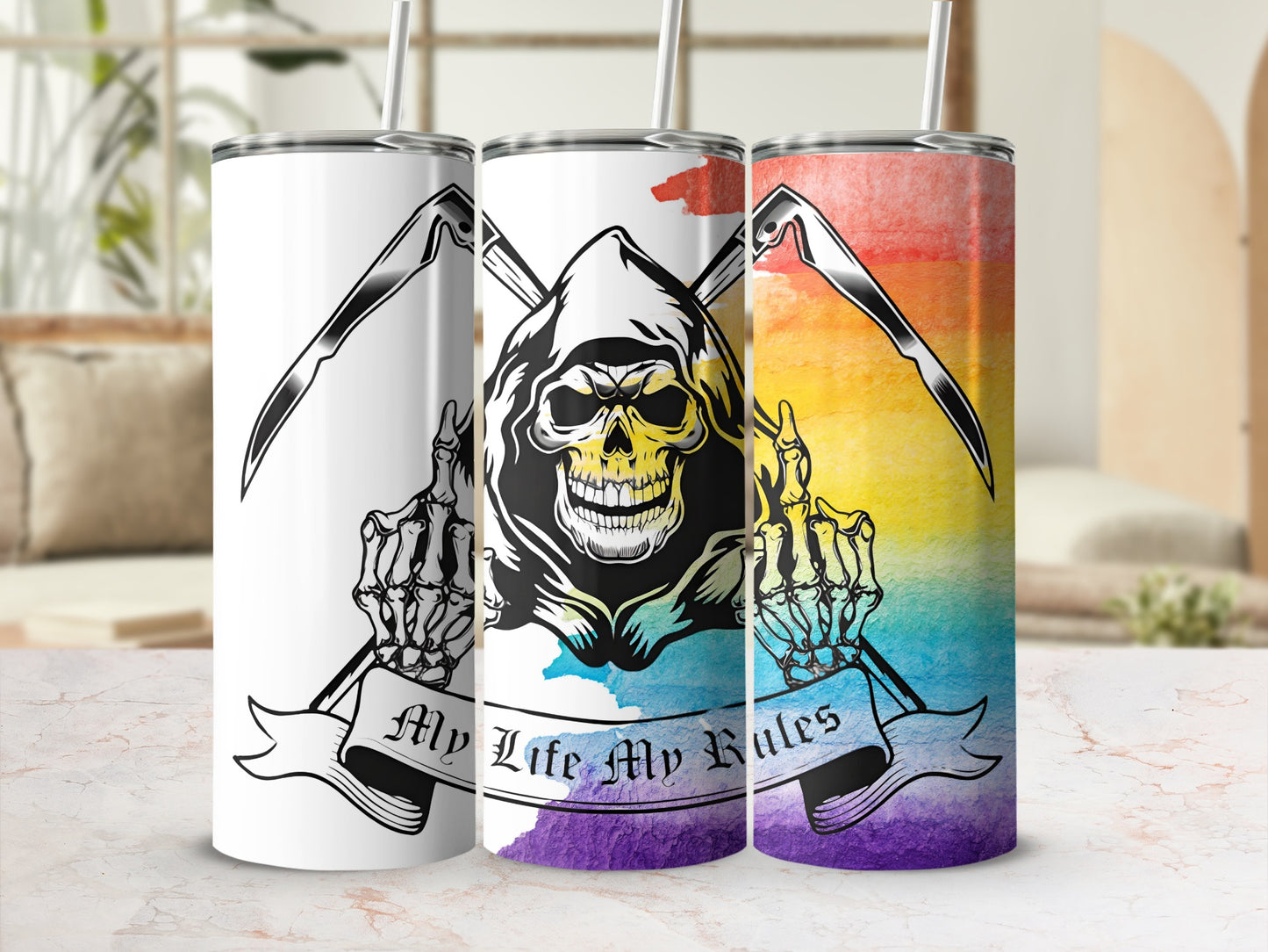 My Life My Rules Grim Reaper Tumbler 3 Pack