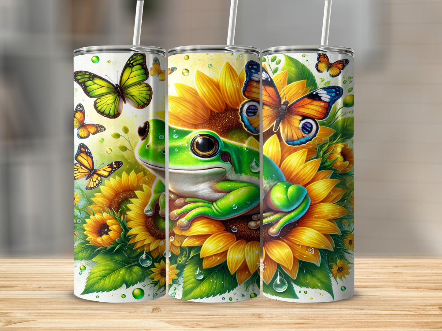 Vibrant Frog and Butterfly Design Tumbler Cup Product