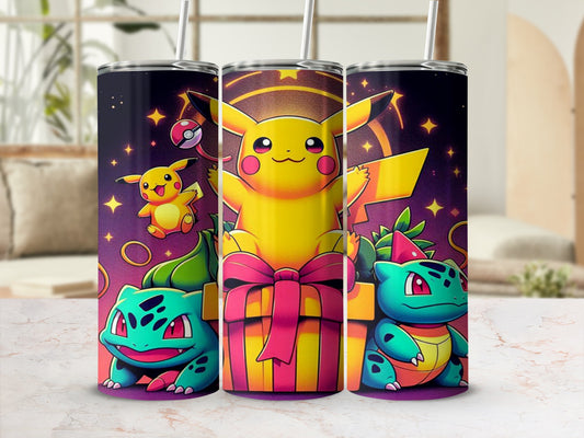 Vibrant Pikachu and Bulbasaur Themed Tumbler Drinkware