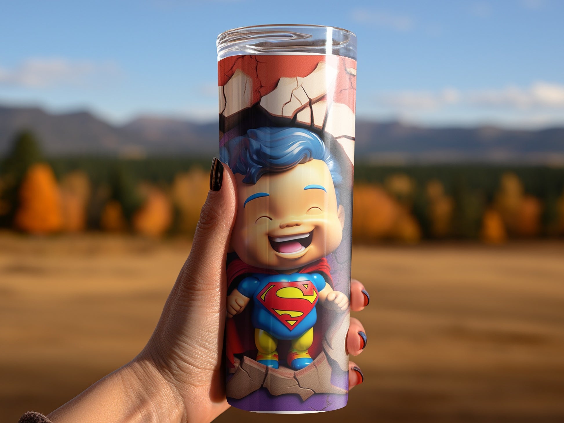 Superman Chibi Character Art Tumbler Perfect for Collectors