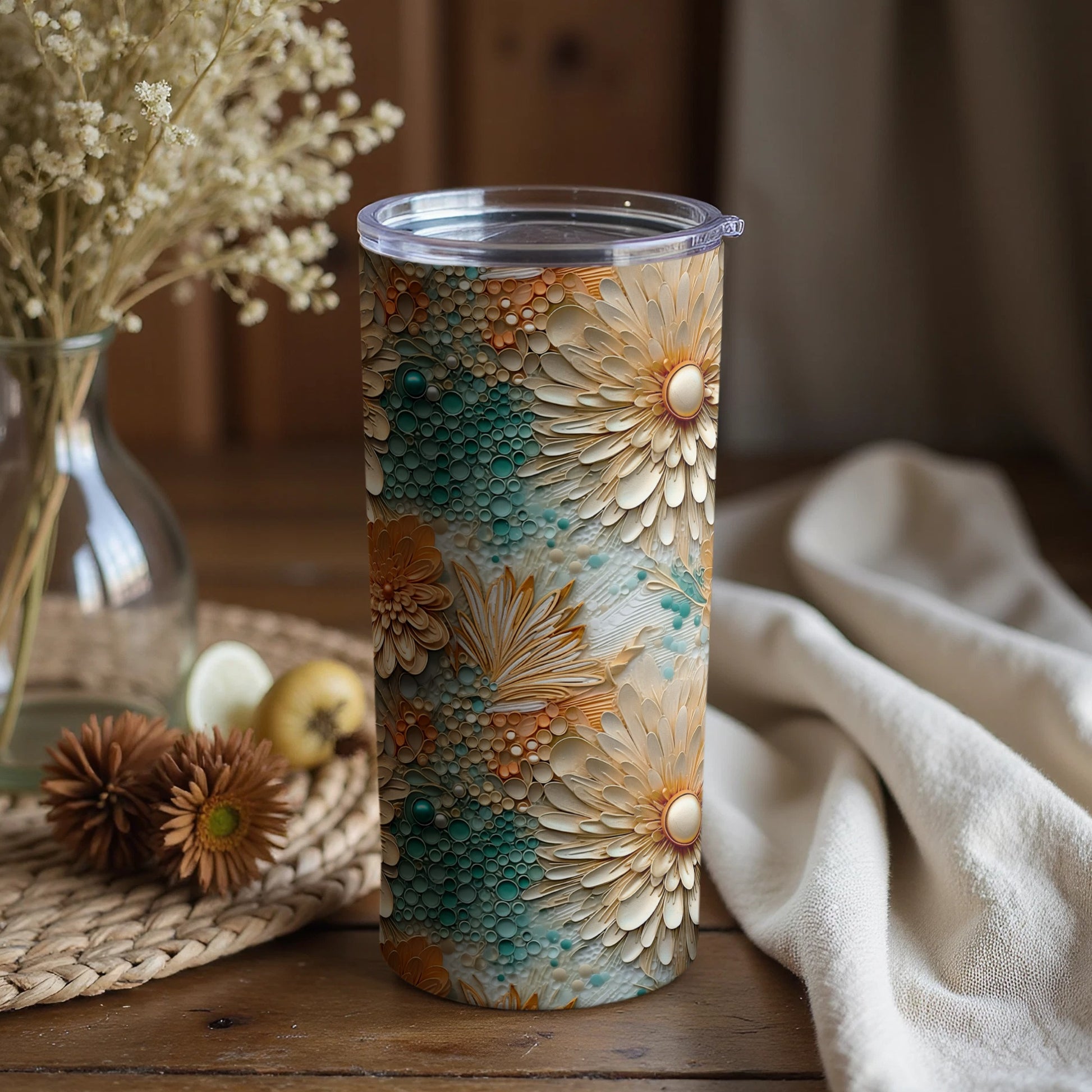 Elegant Floral Design Insulated Tumbler Travel Mug